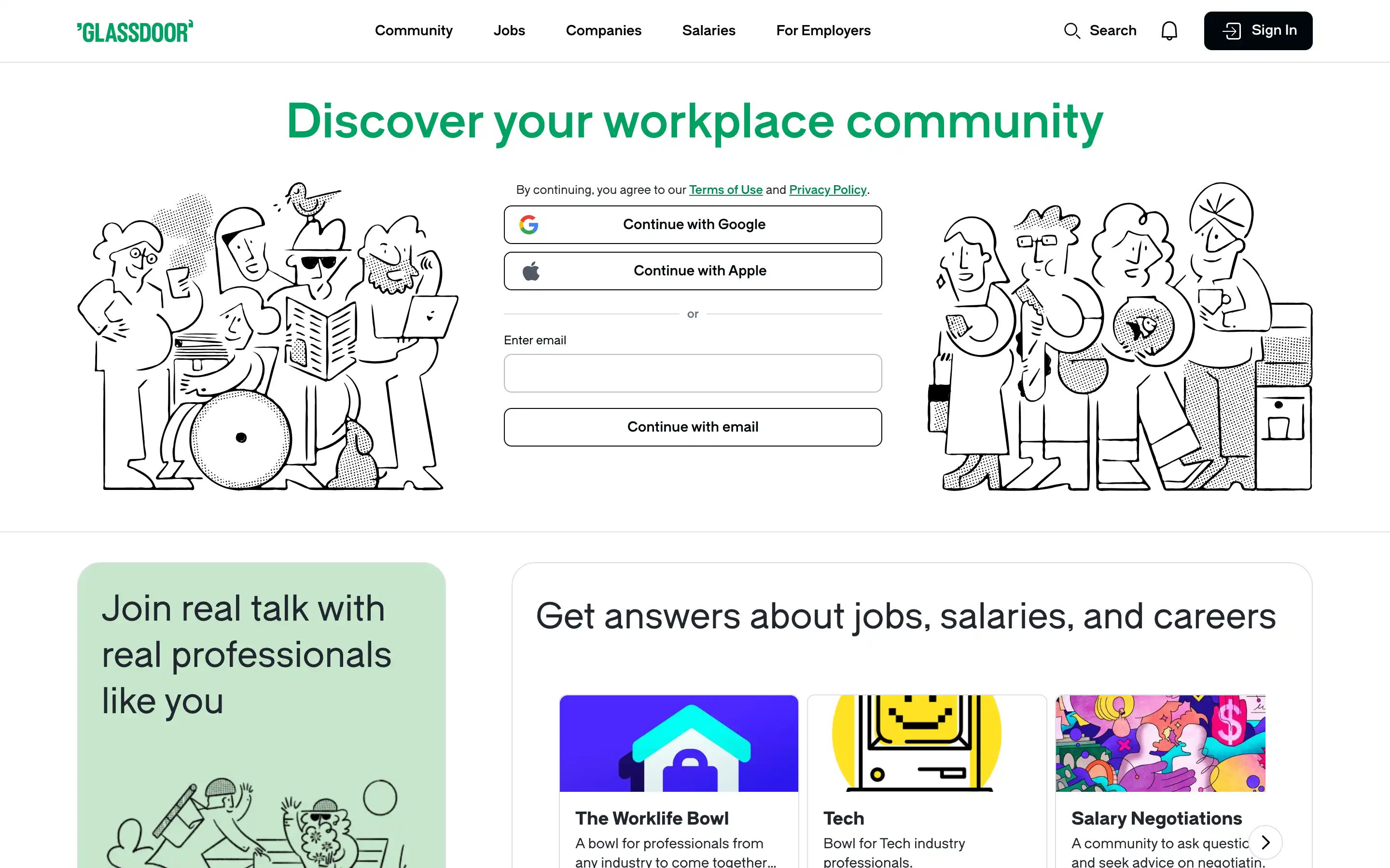 Glassdoor homepage: Discover your workplace community.