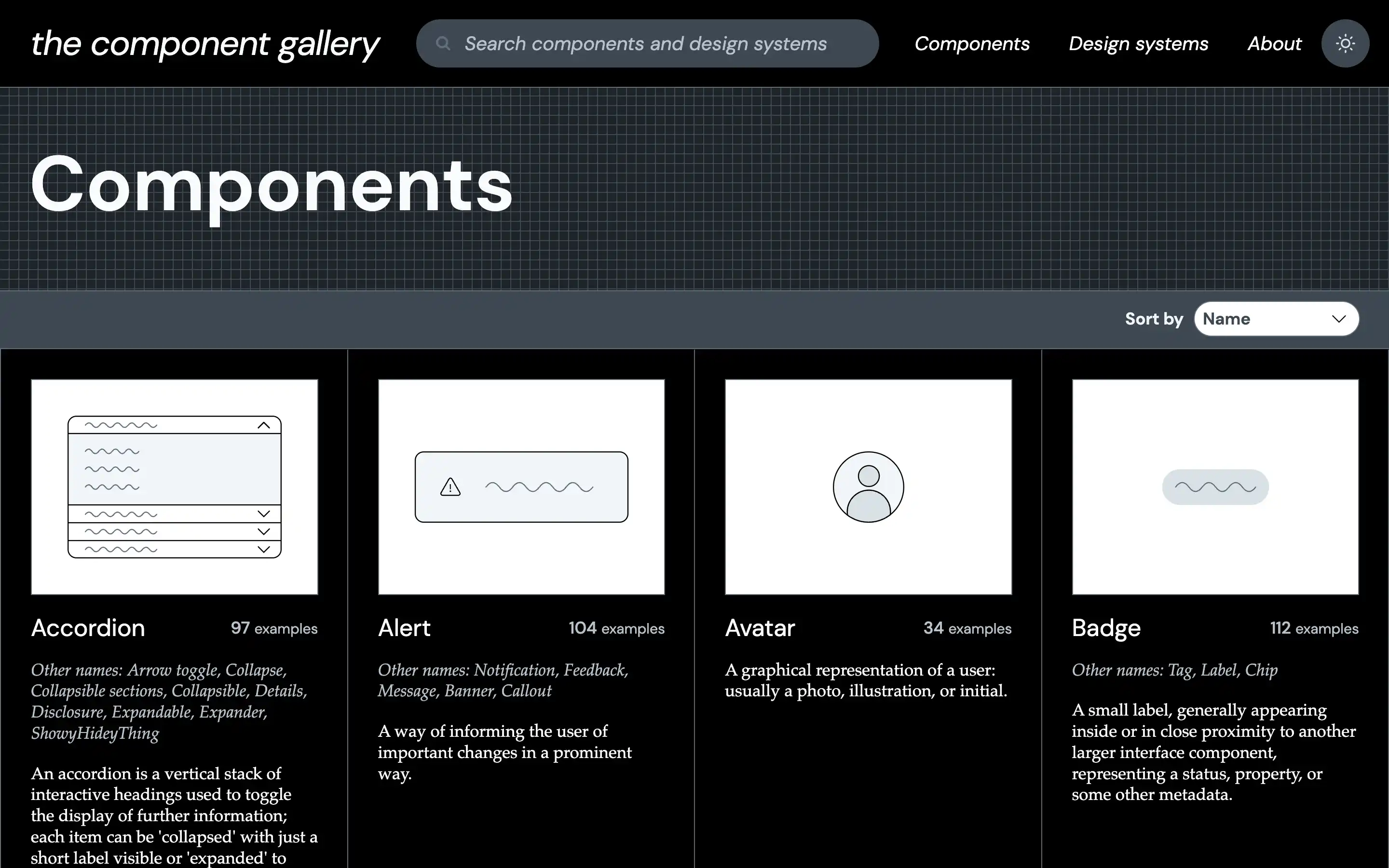 Component gallery showcasing design system elements.