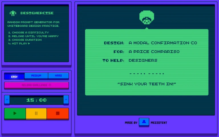 Designercize – Random prompt generator for whiteboard design practice