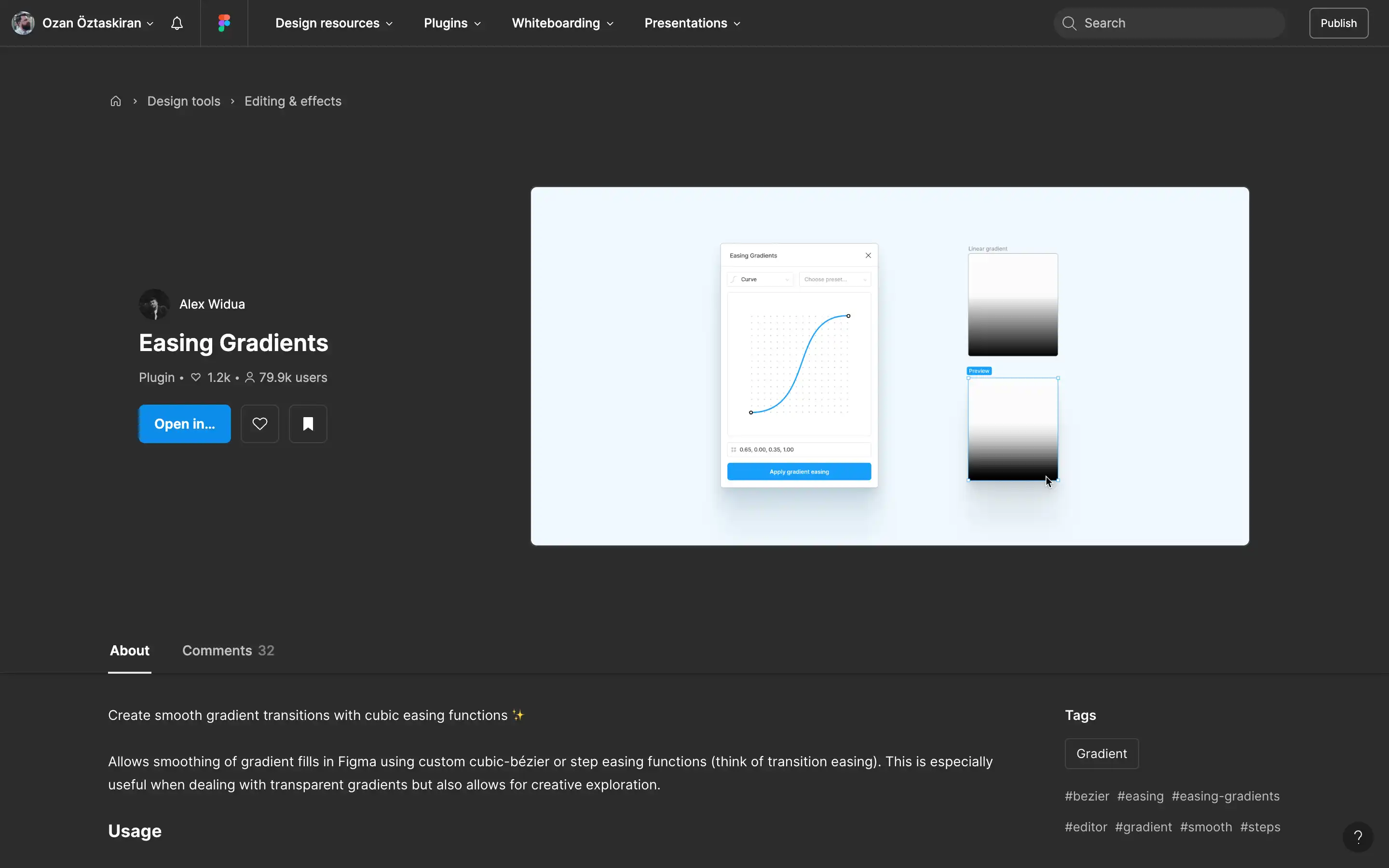 Figma plugin interface for easing gradient transitions.
