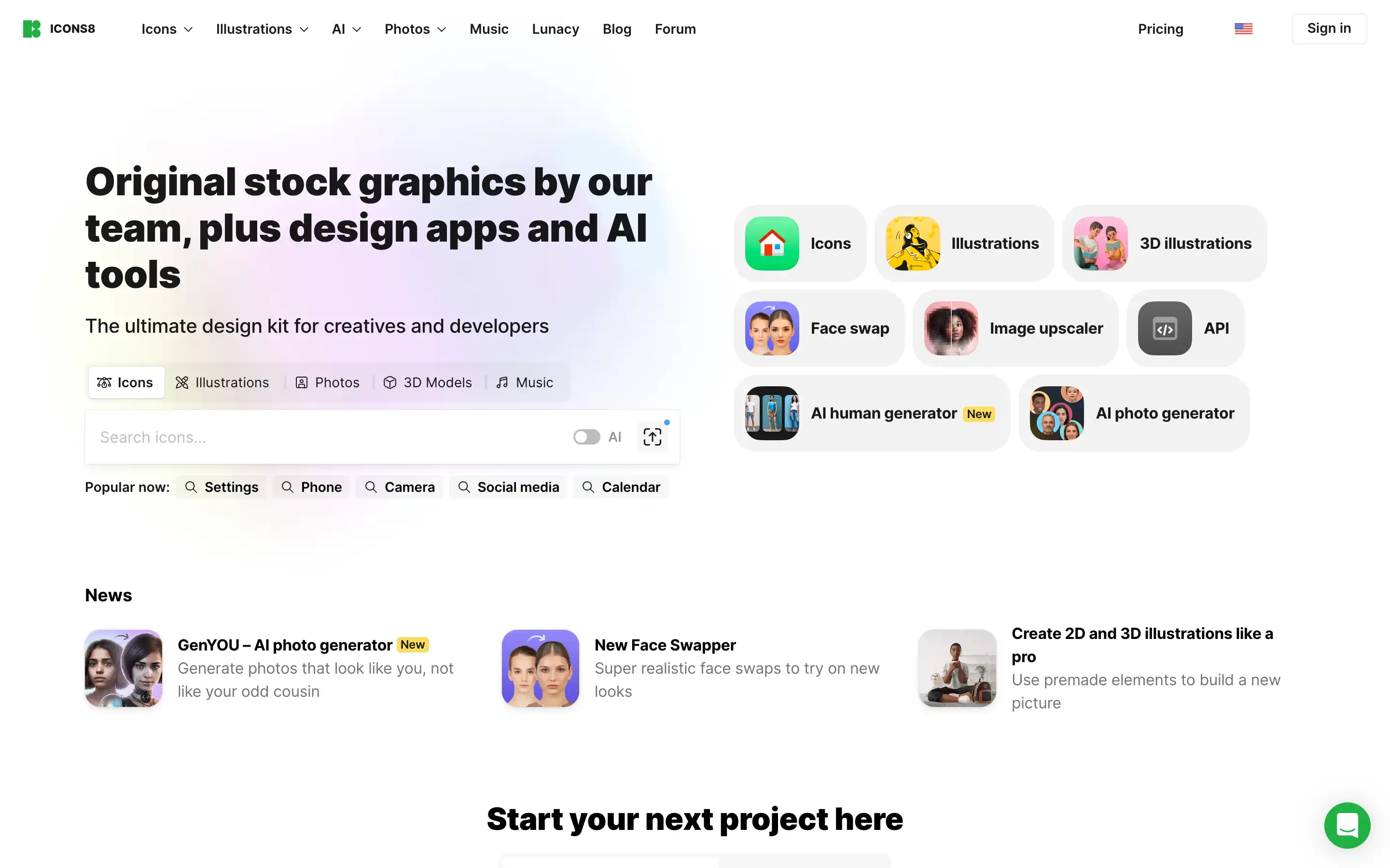 Icons8 design tools and graphic resources overview.