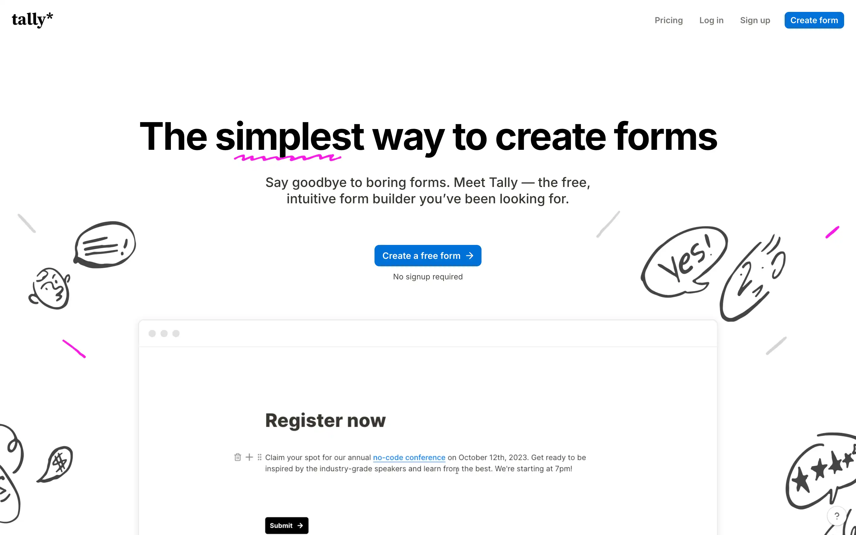 Tally: simplest free form builder online