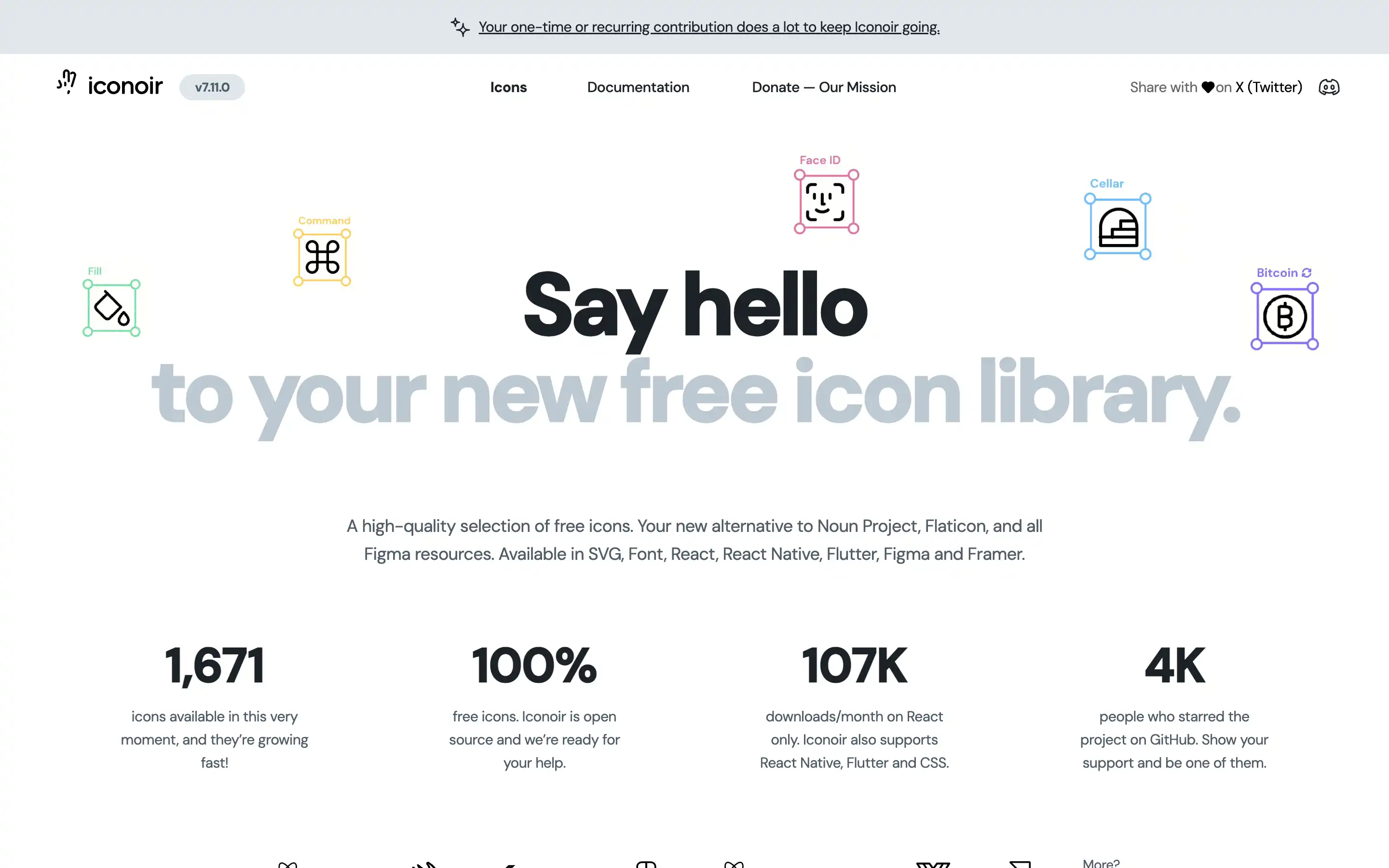 Iconoir free icon library introduction page.