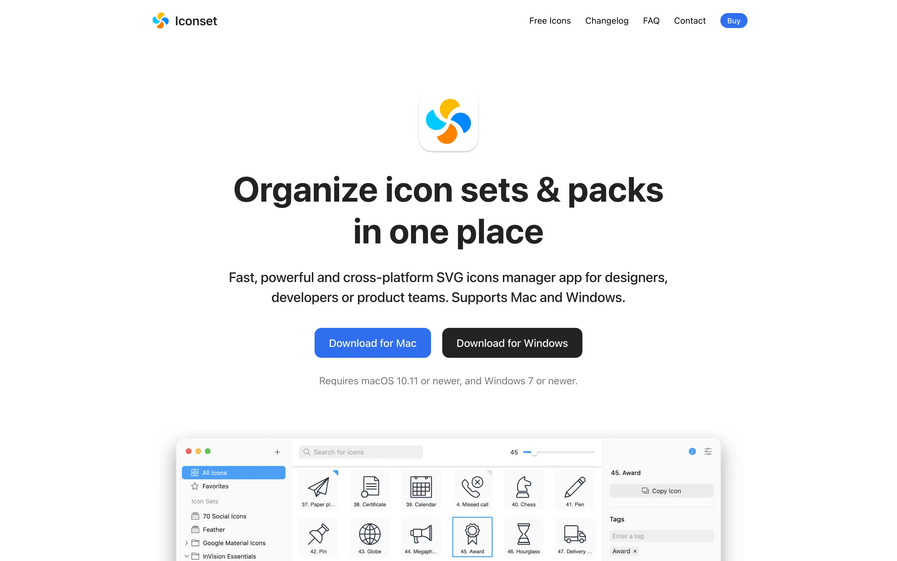 Iconset app for managing icons on Mac and Windows.