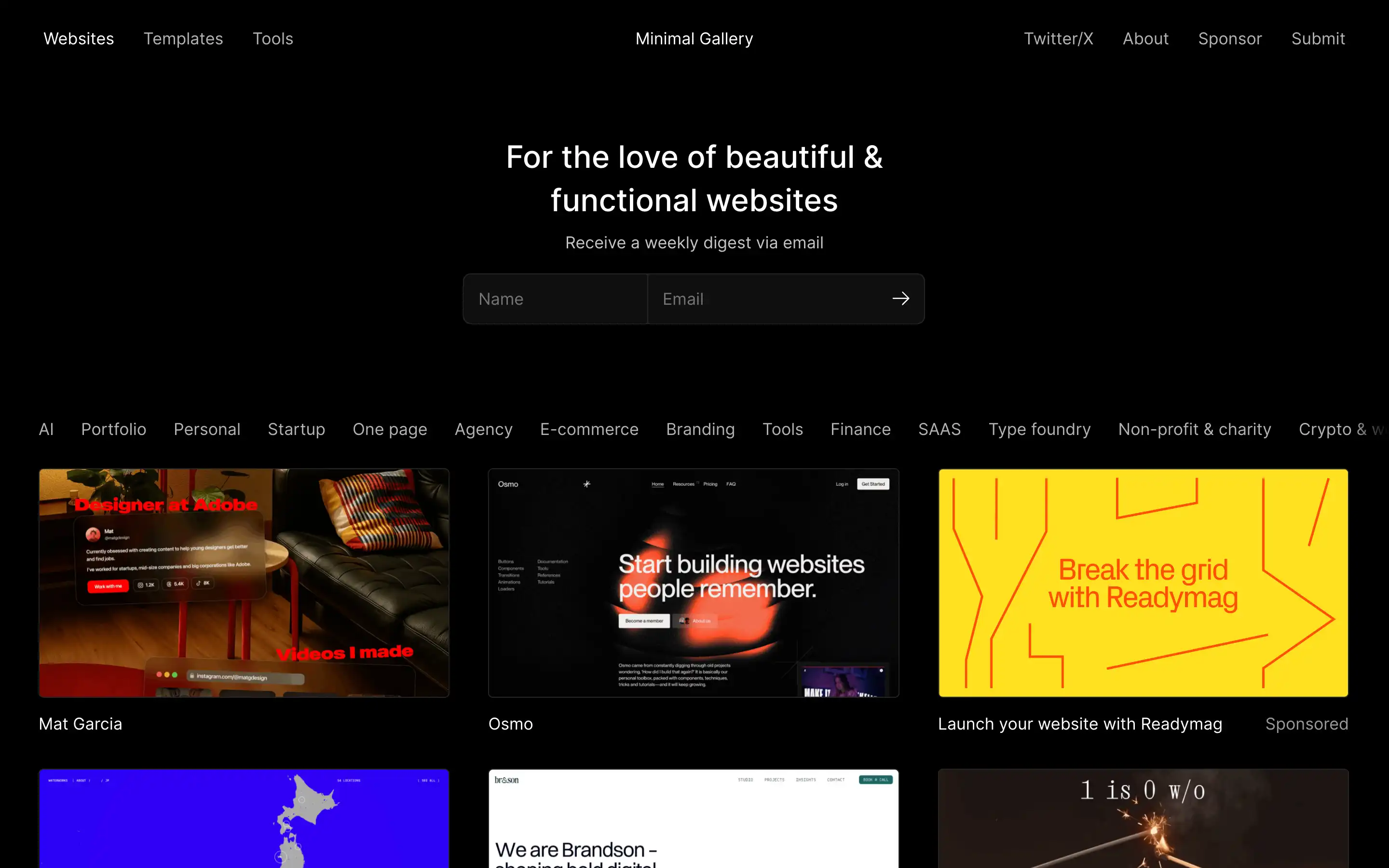 Minimal Gallery website showcasing web design inspiration.