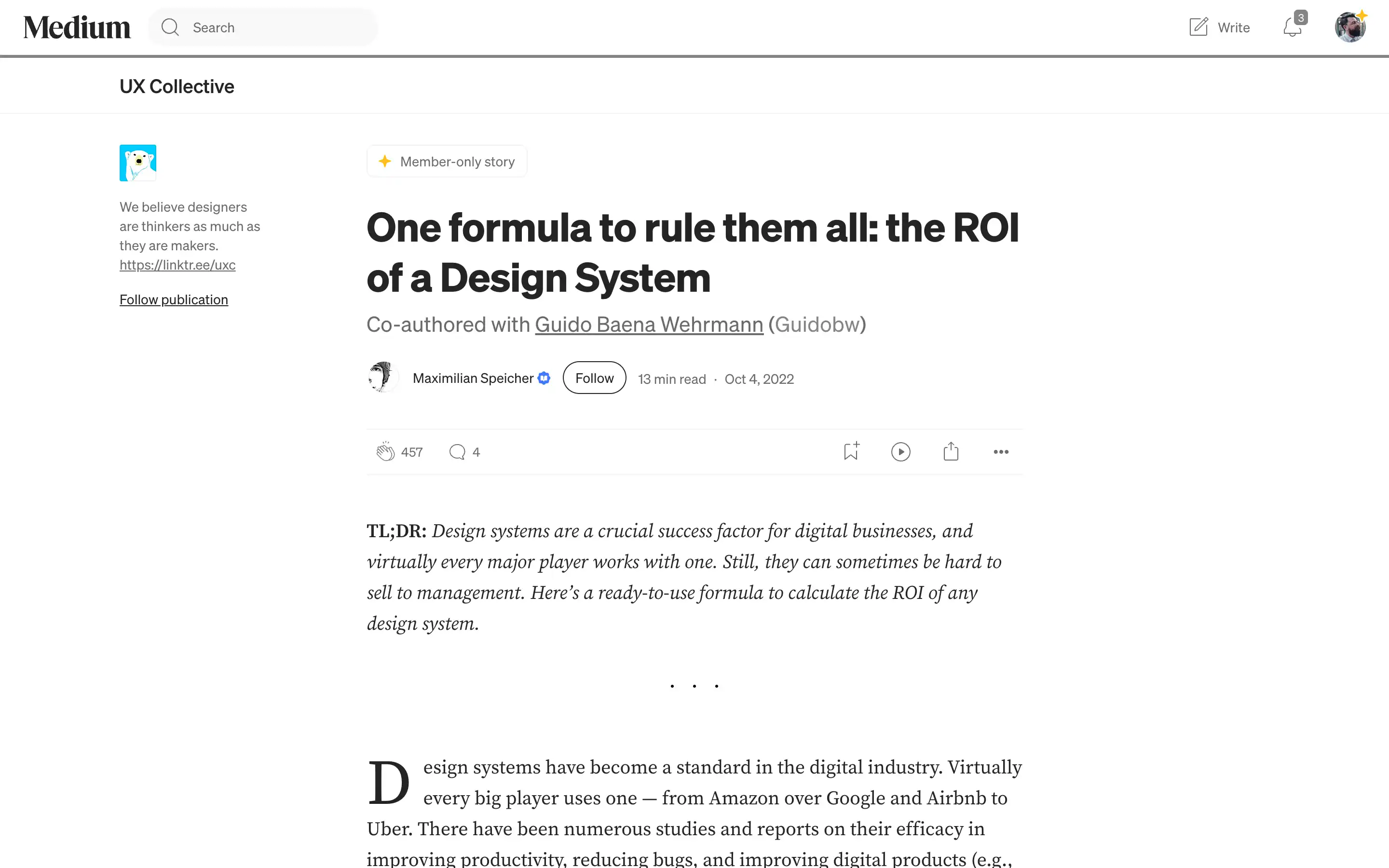 Article about ROI of design systems on Medium.