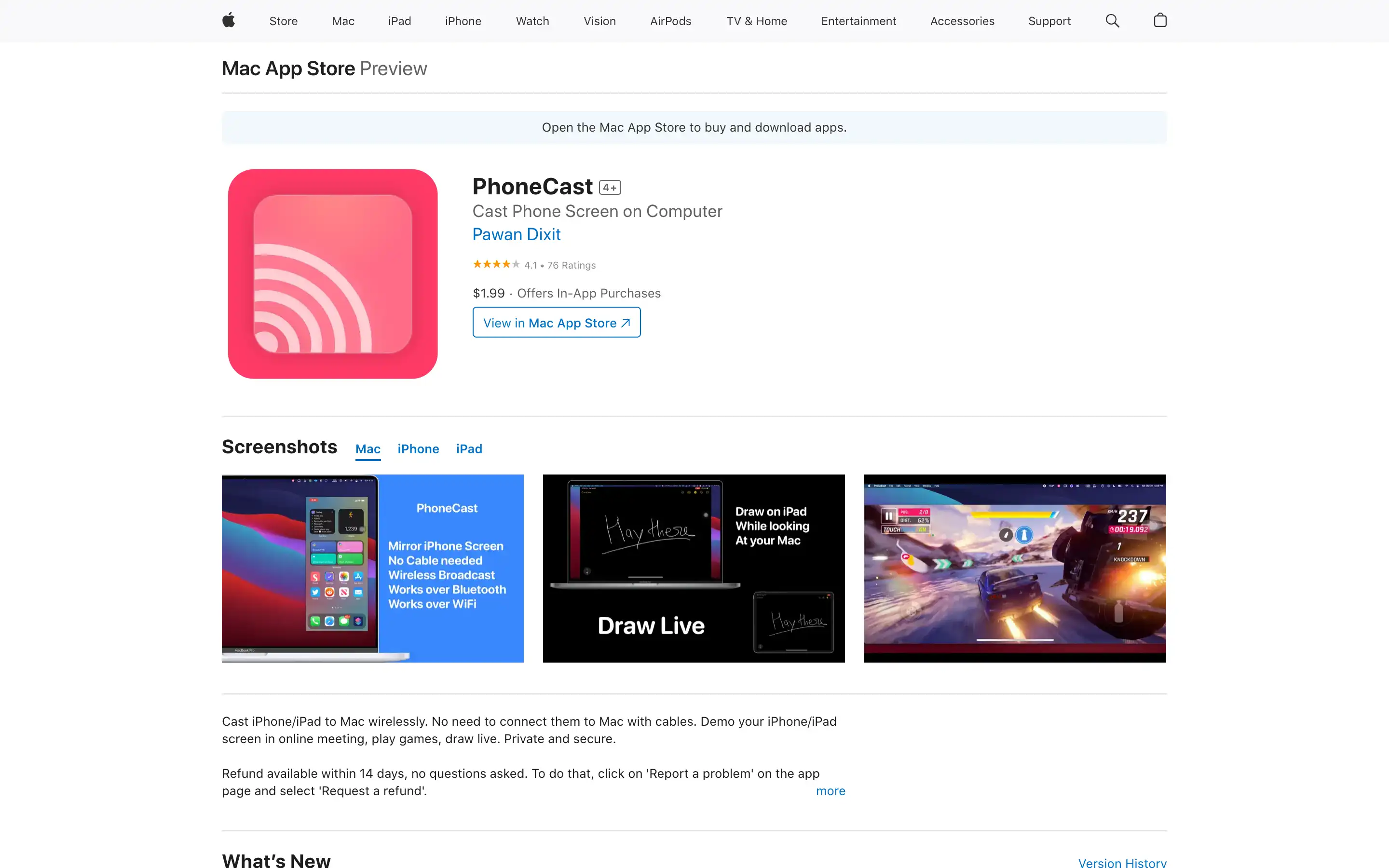 PhoneCast app for screen mirroring on Mac.