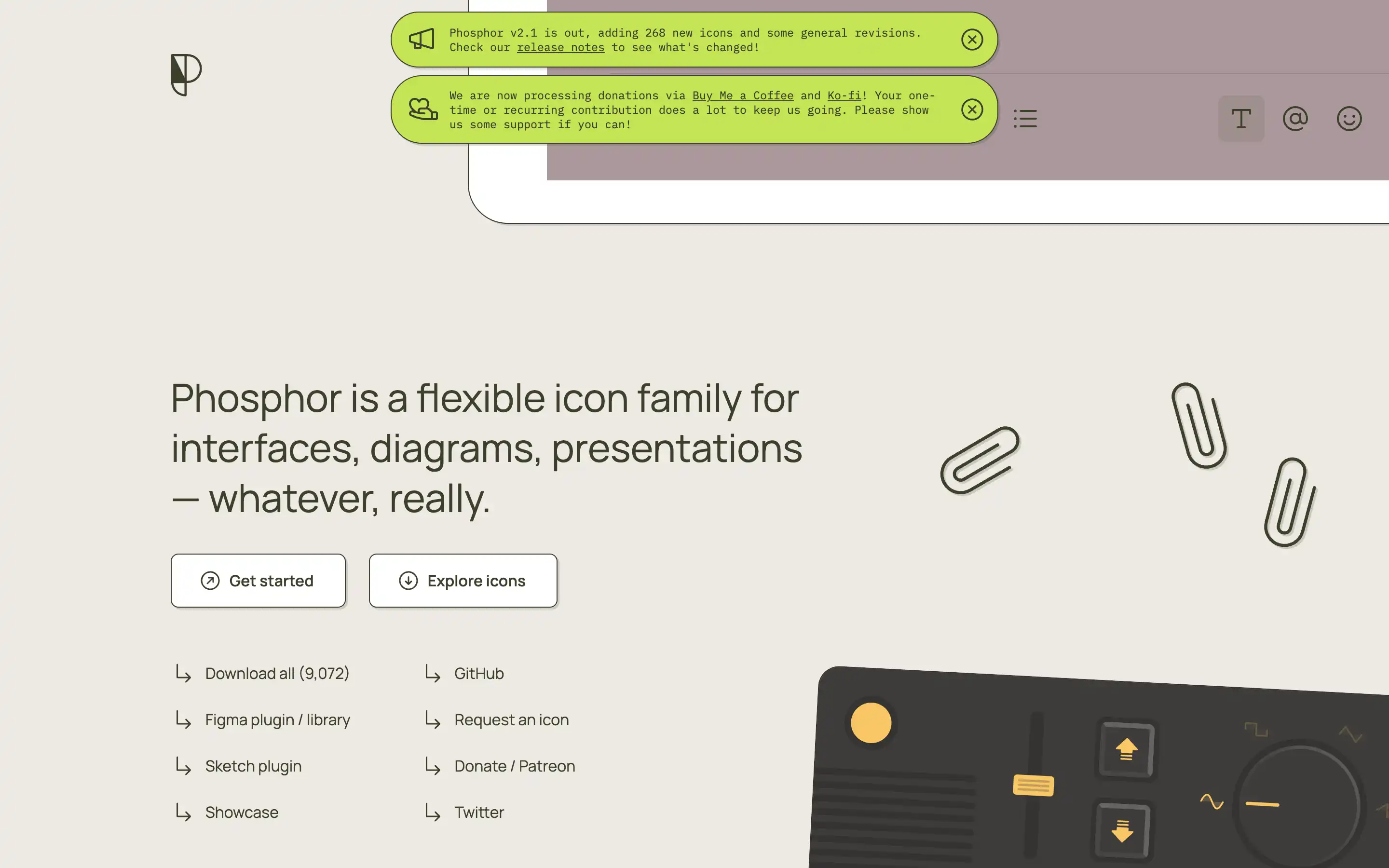 Phosphor icon family for interfaces and diagrams.