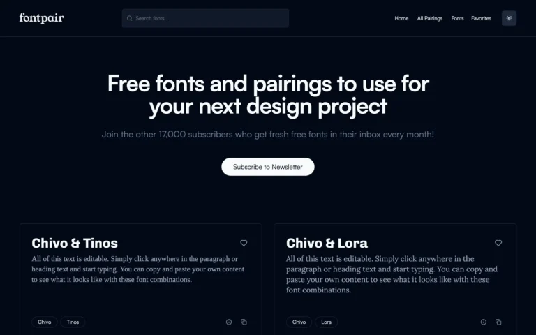 Fontpair – Popular Google Font and Fontshare Pairings for 2025