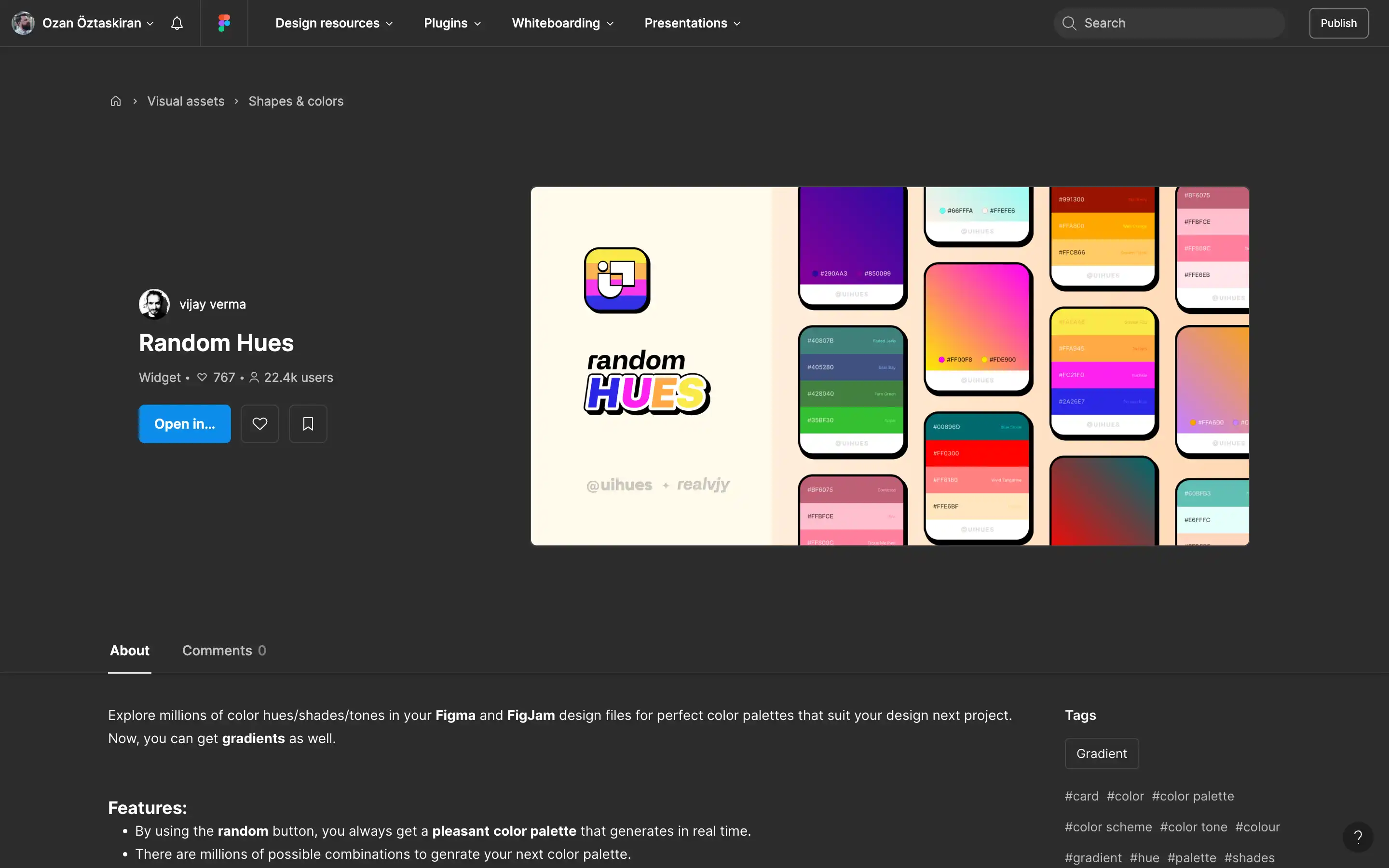 Random Hues color palette widget for Figma and FigJam.
