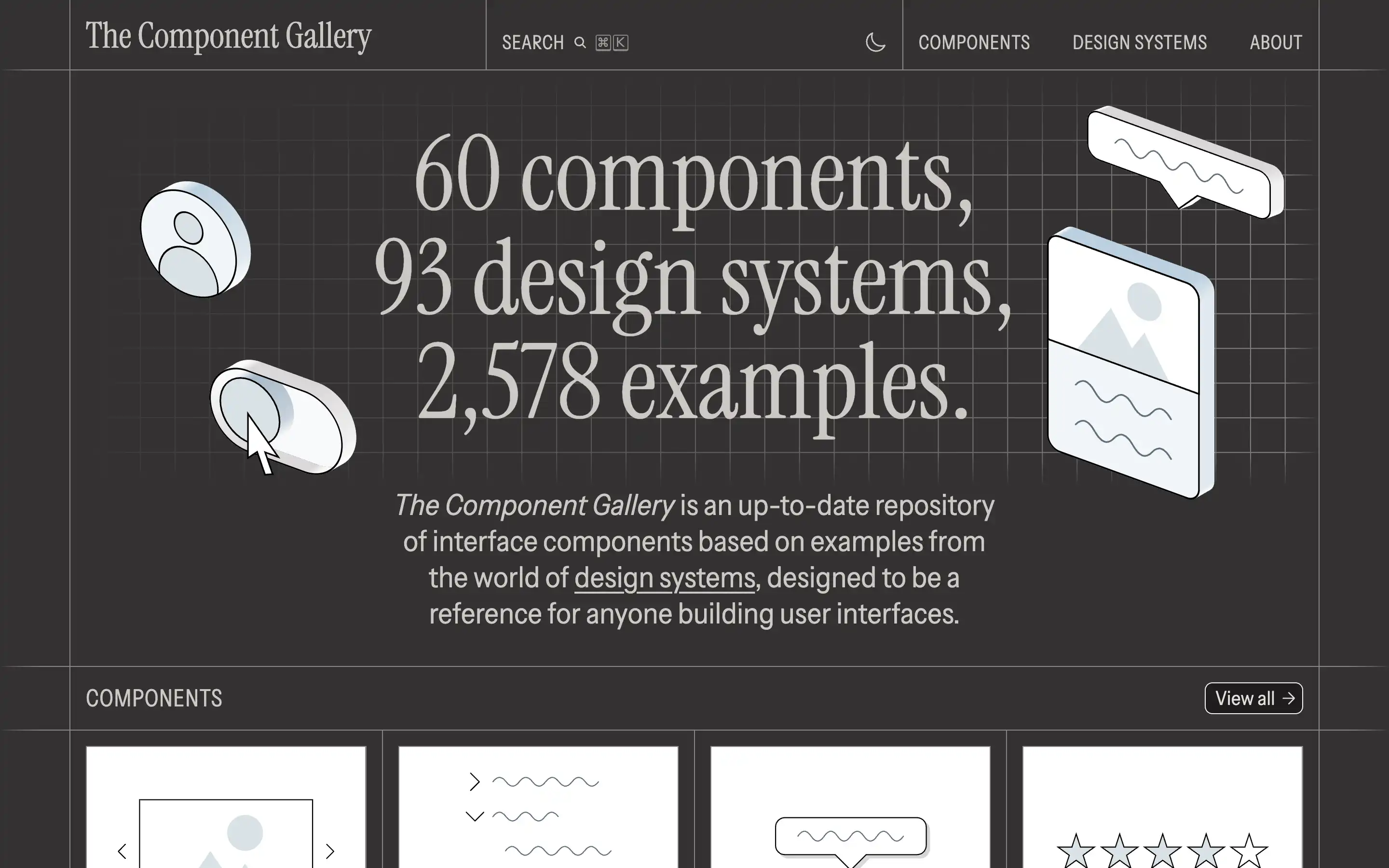 Design system components and examples gallery overview