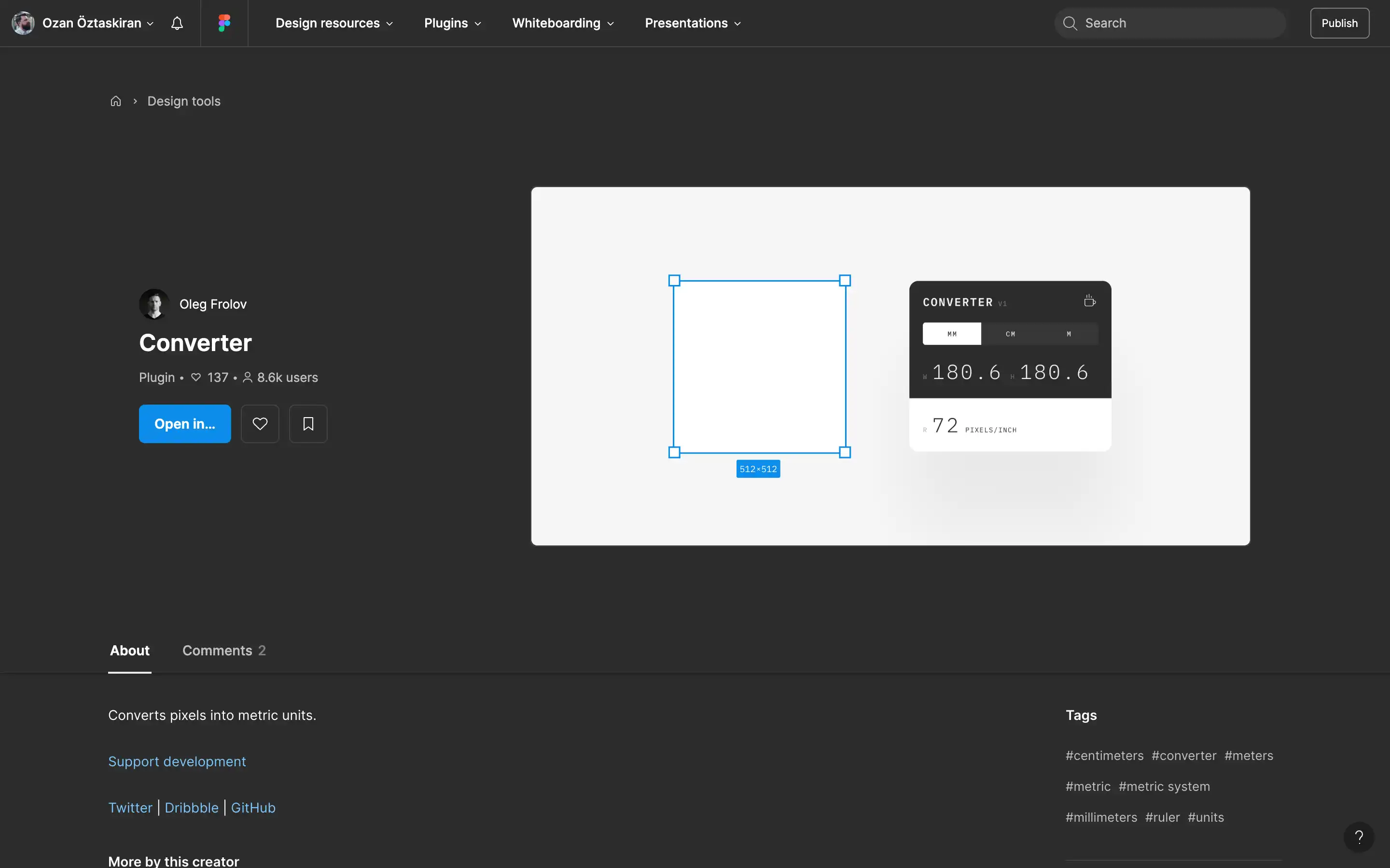 Converter plugin for pixels to metric conversion.