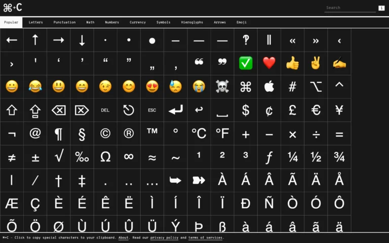 CopyChar – Copy special characters to your clipboard