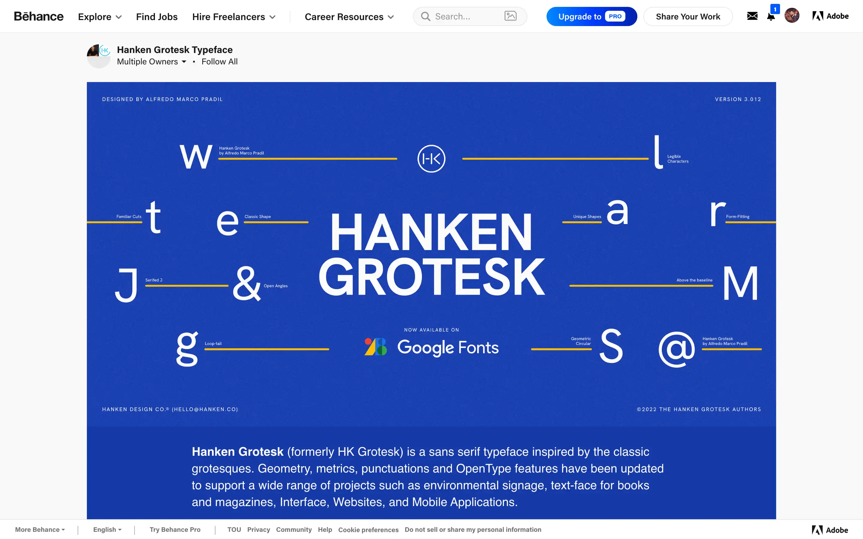 Hanken Grotesk typeface available on Google Fonts.