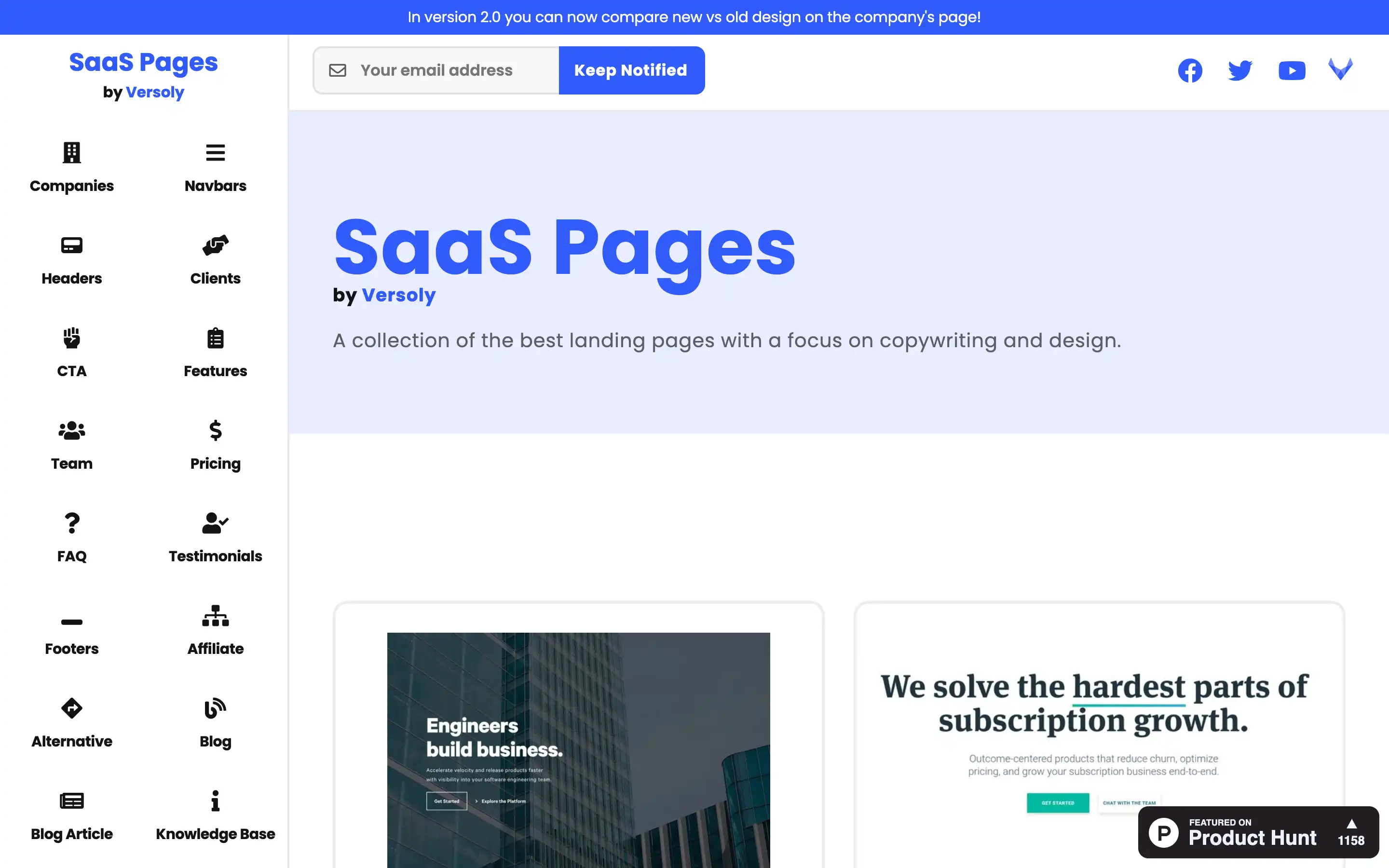 SaaS landing pages collection for copywriting and design.