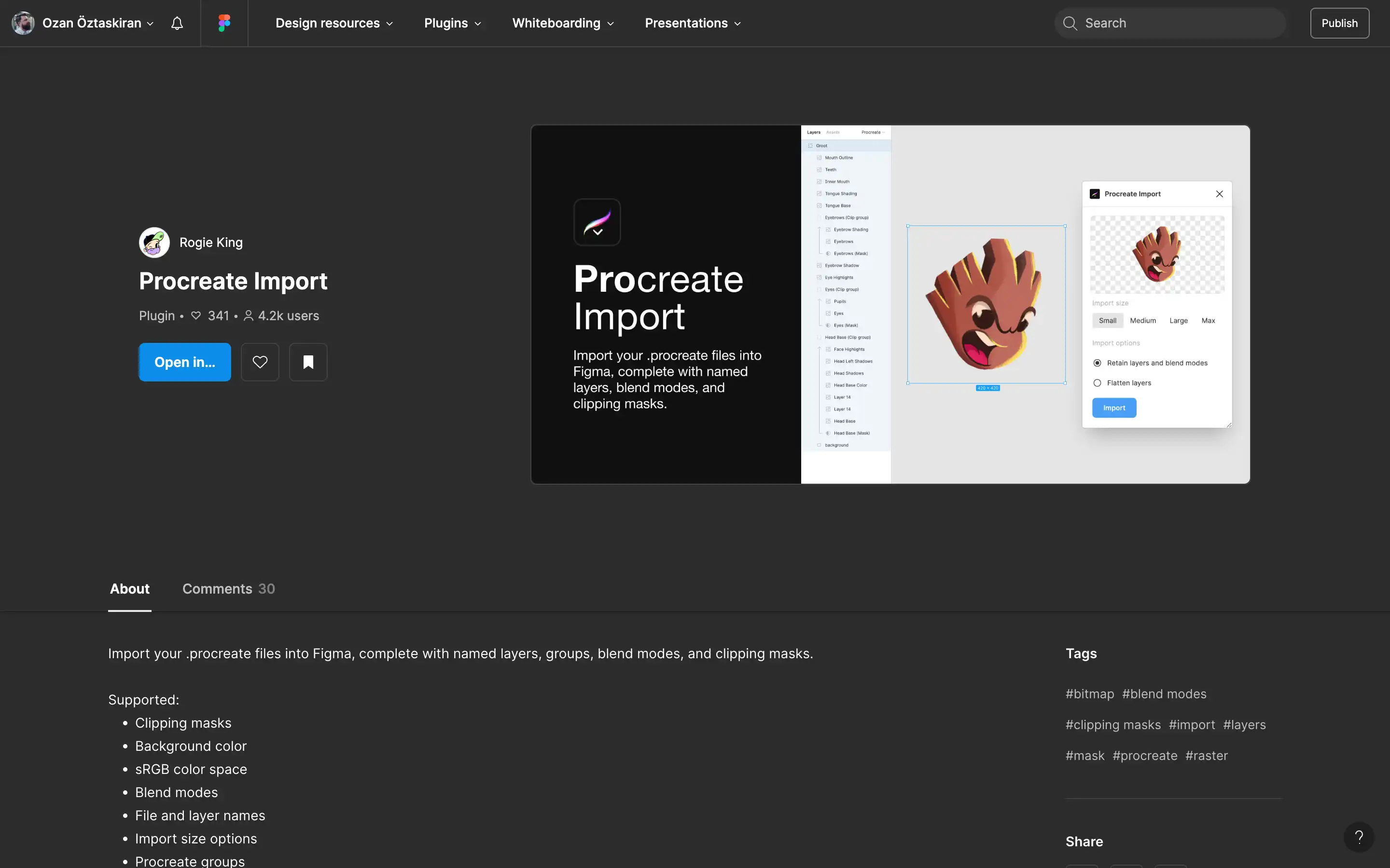 Procreate Import plugin interface in Figma