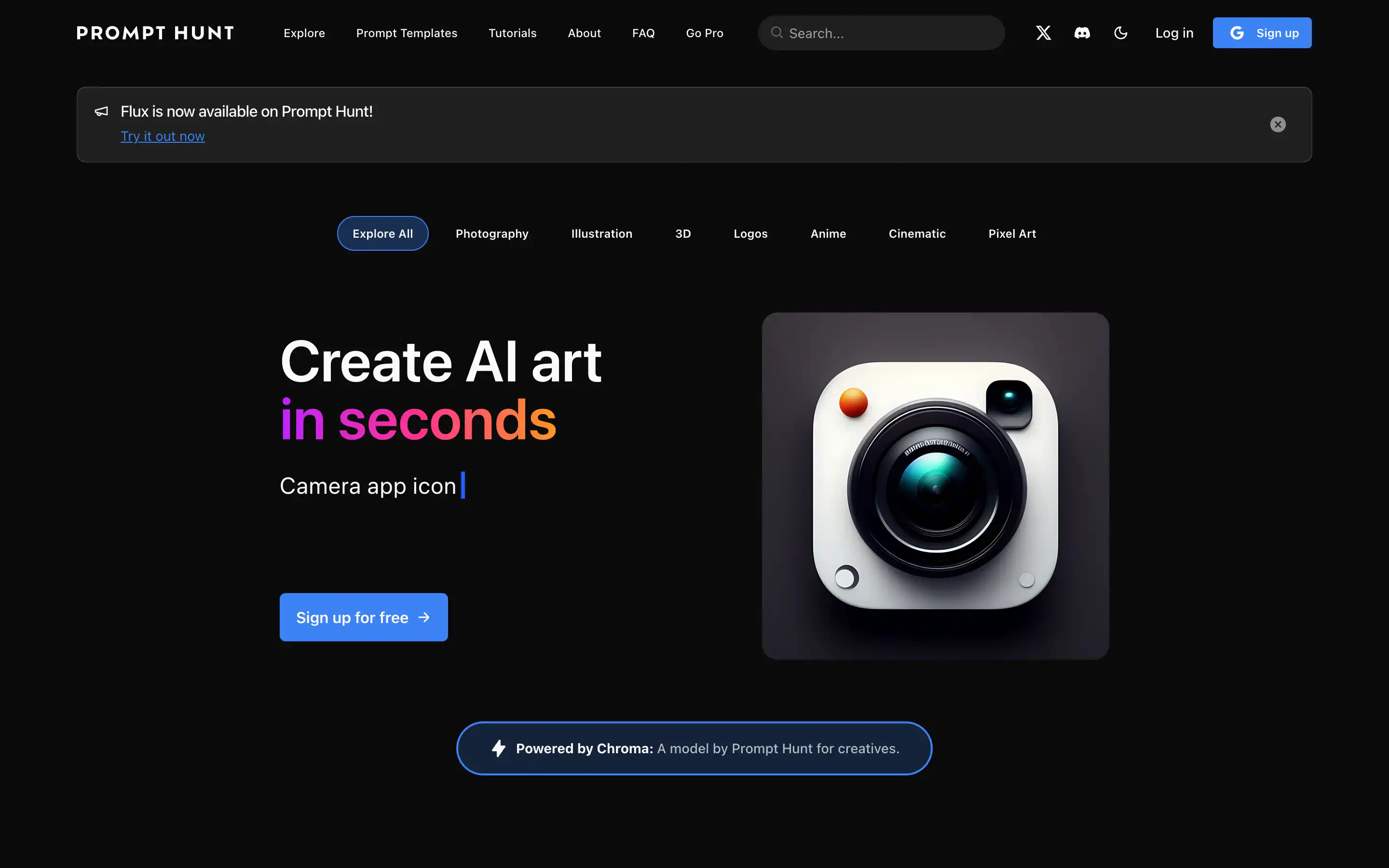 Prompt Hunt AI art camera icon