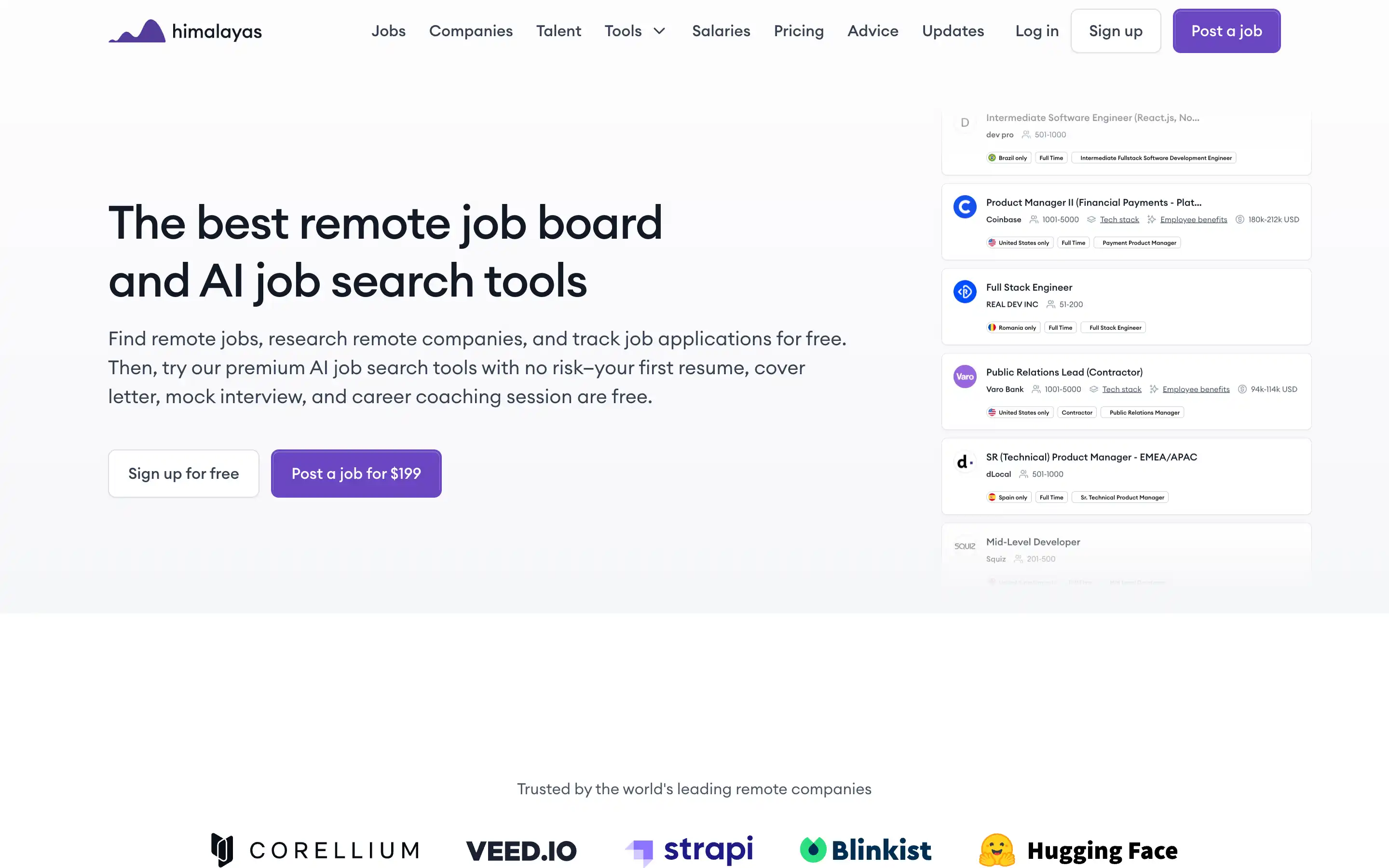 Remote job board and AI job search tools site.