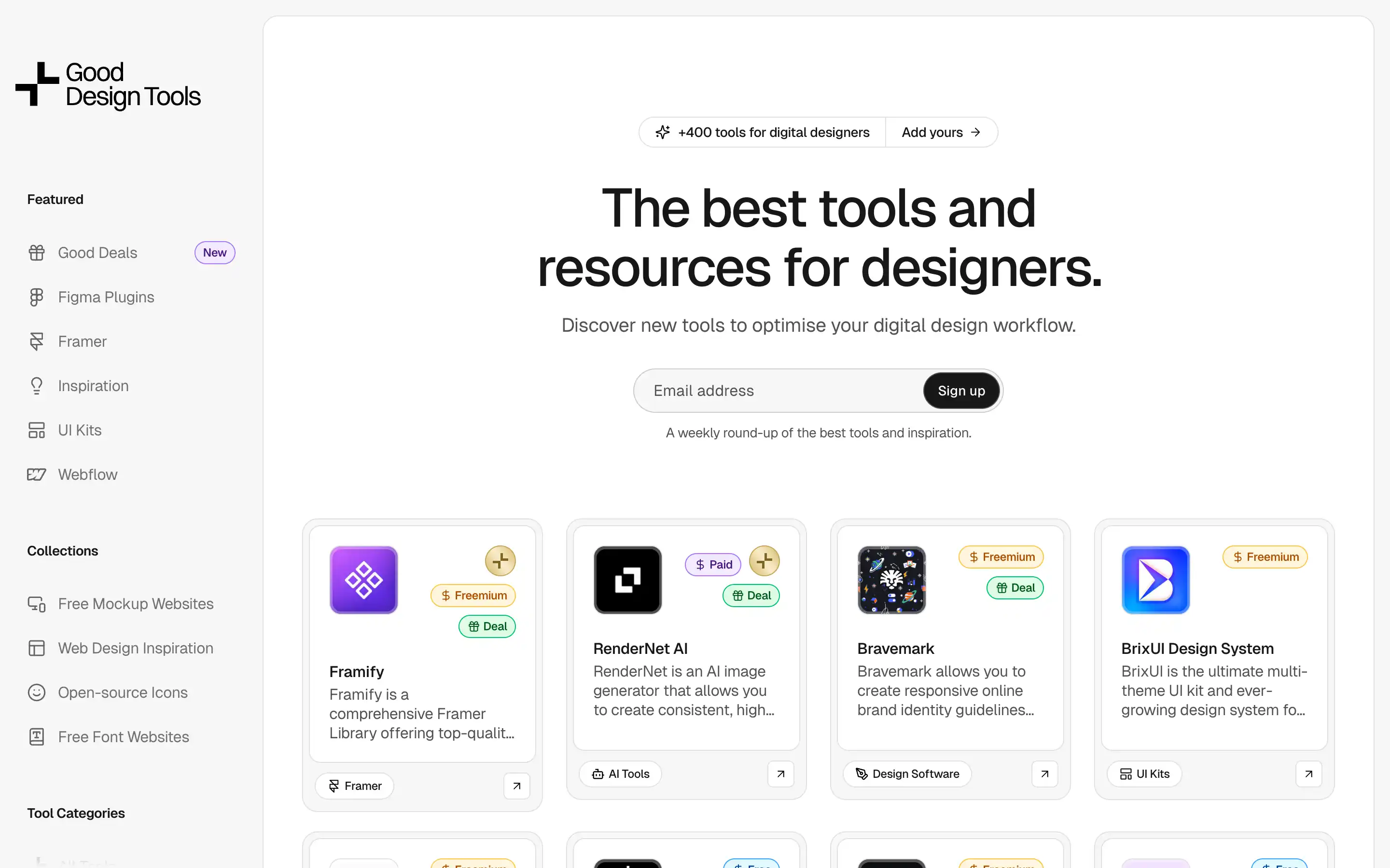 Website for digital design tools and resources overview.