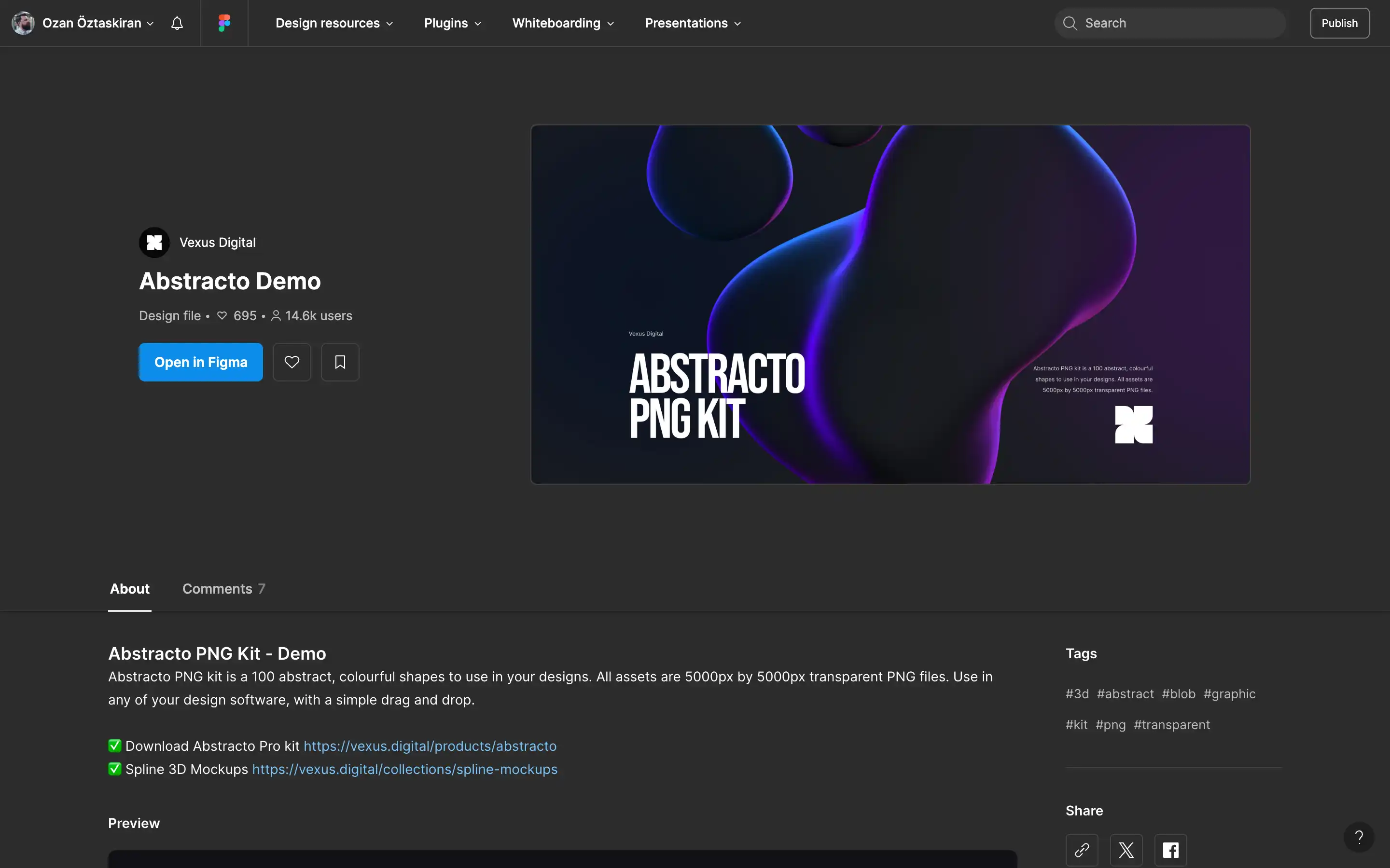 Abstracto PNG Kit promo page on Figma site.