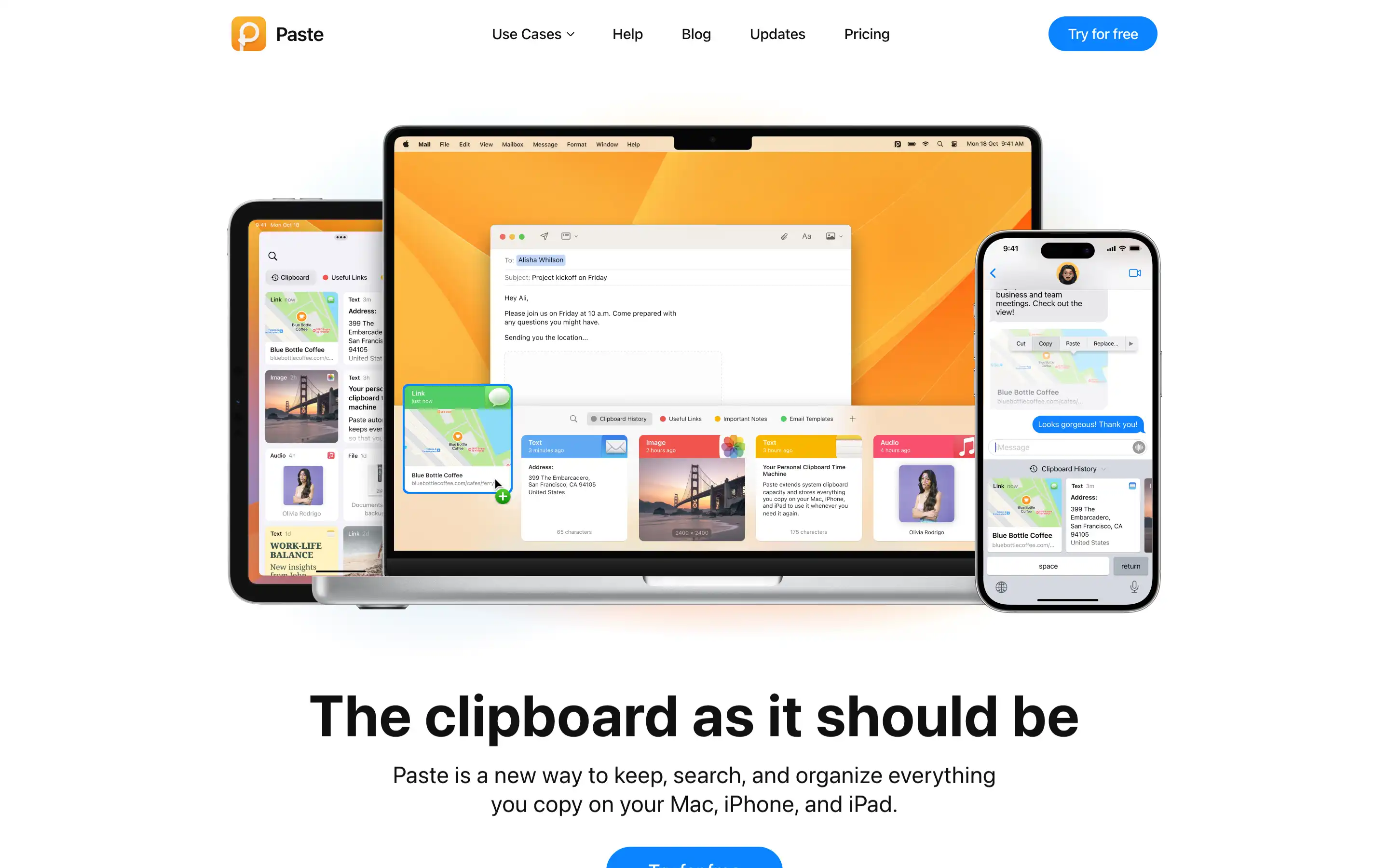 Paste app interface on Mac, iPhone, iPad