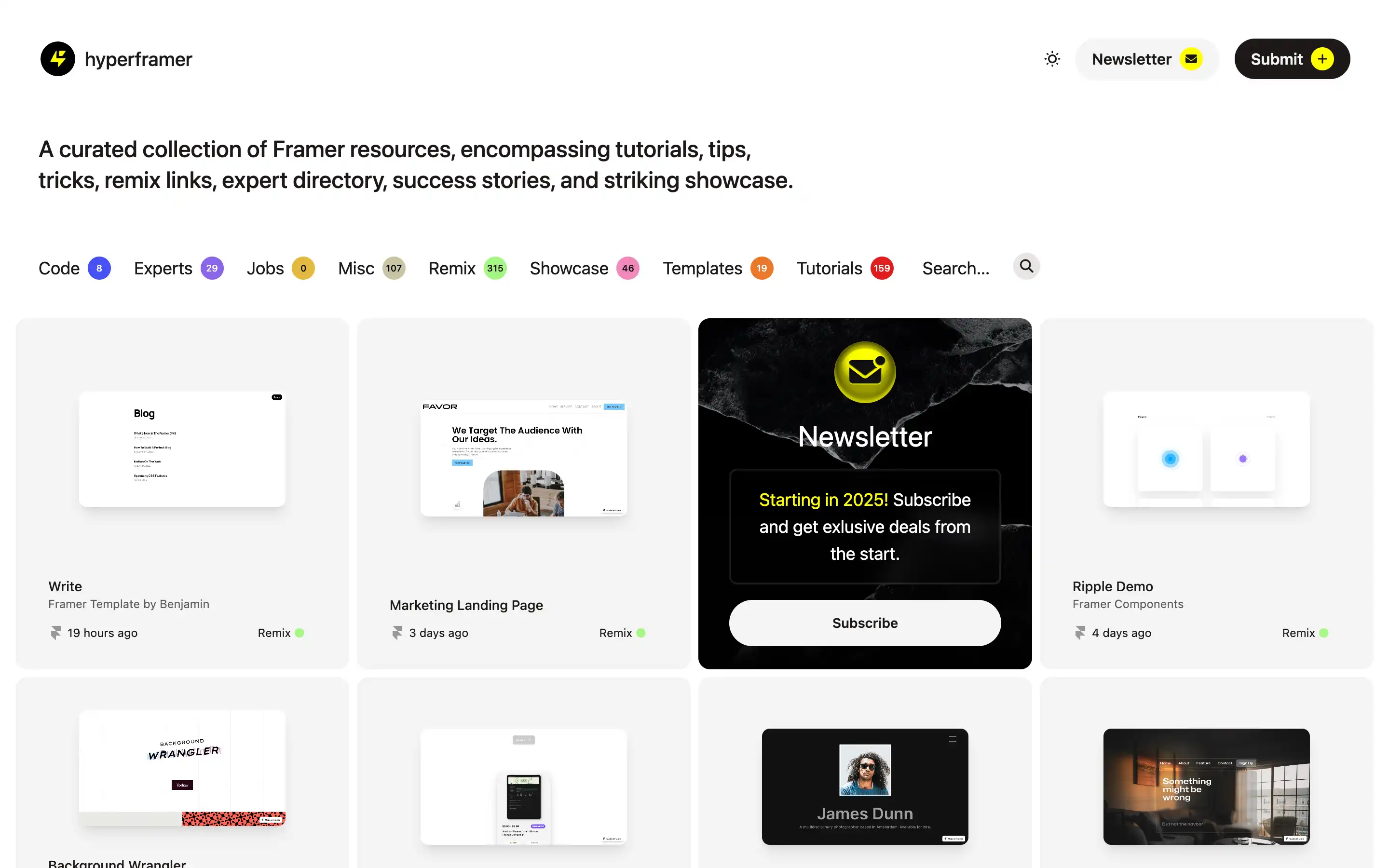 Framer resources: tutorials, tips, showcase, and newsletter.
