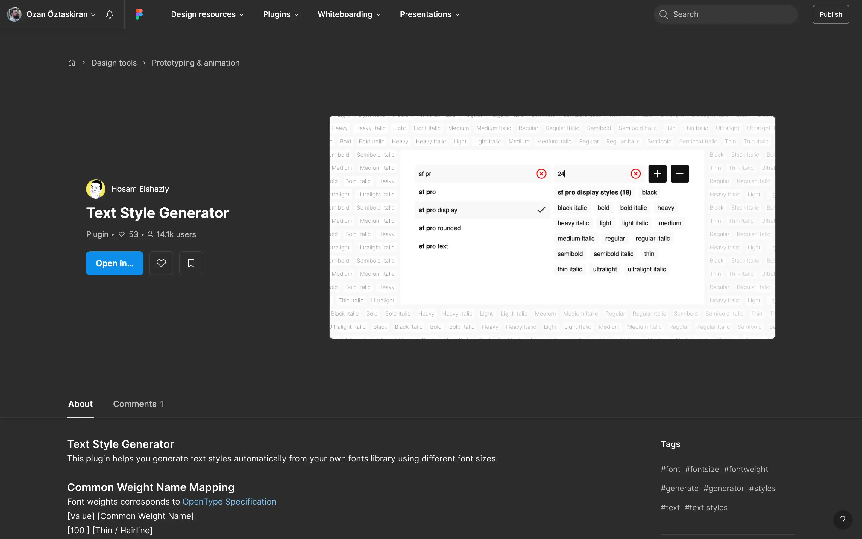 Text Style Generator plugin overview screen.