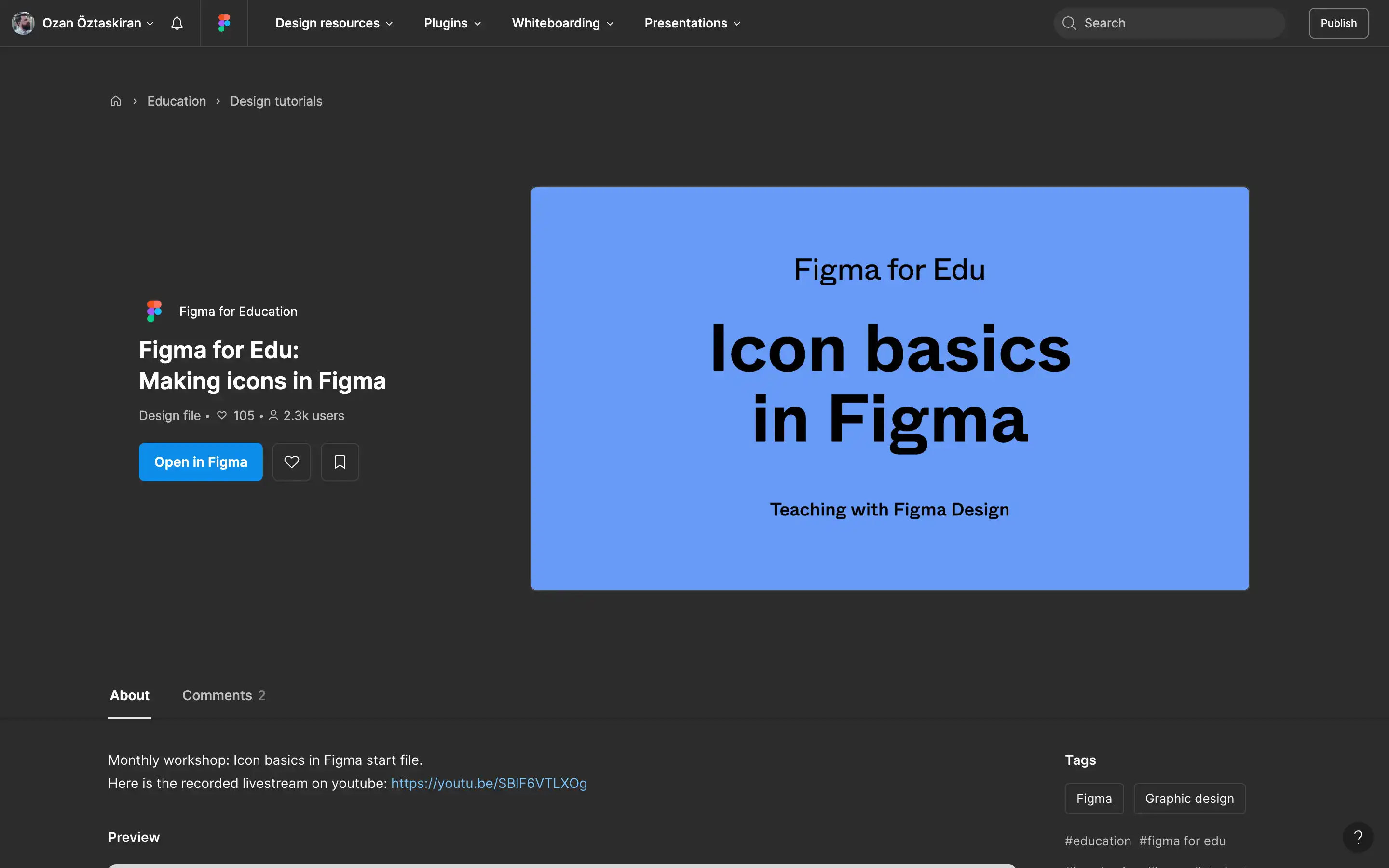 Figma for Education: Icon basics tutorial screen.