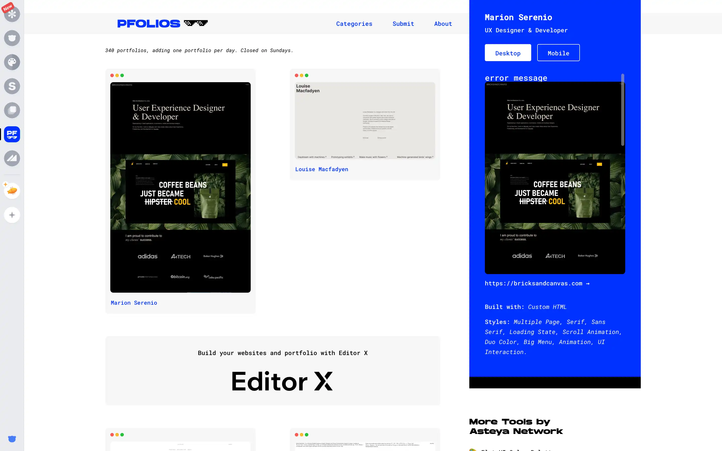 UX Designer Marion Serenio's portfolio website preview.
