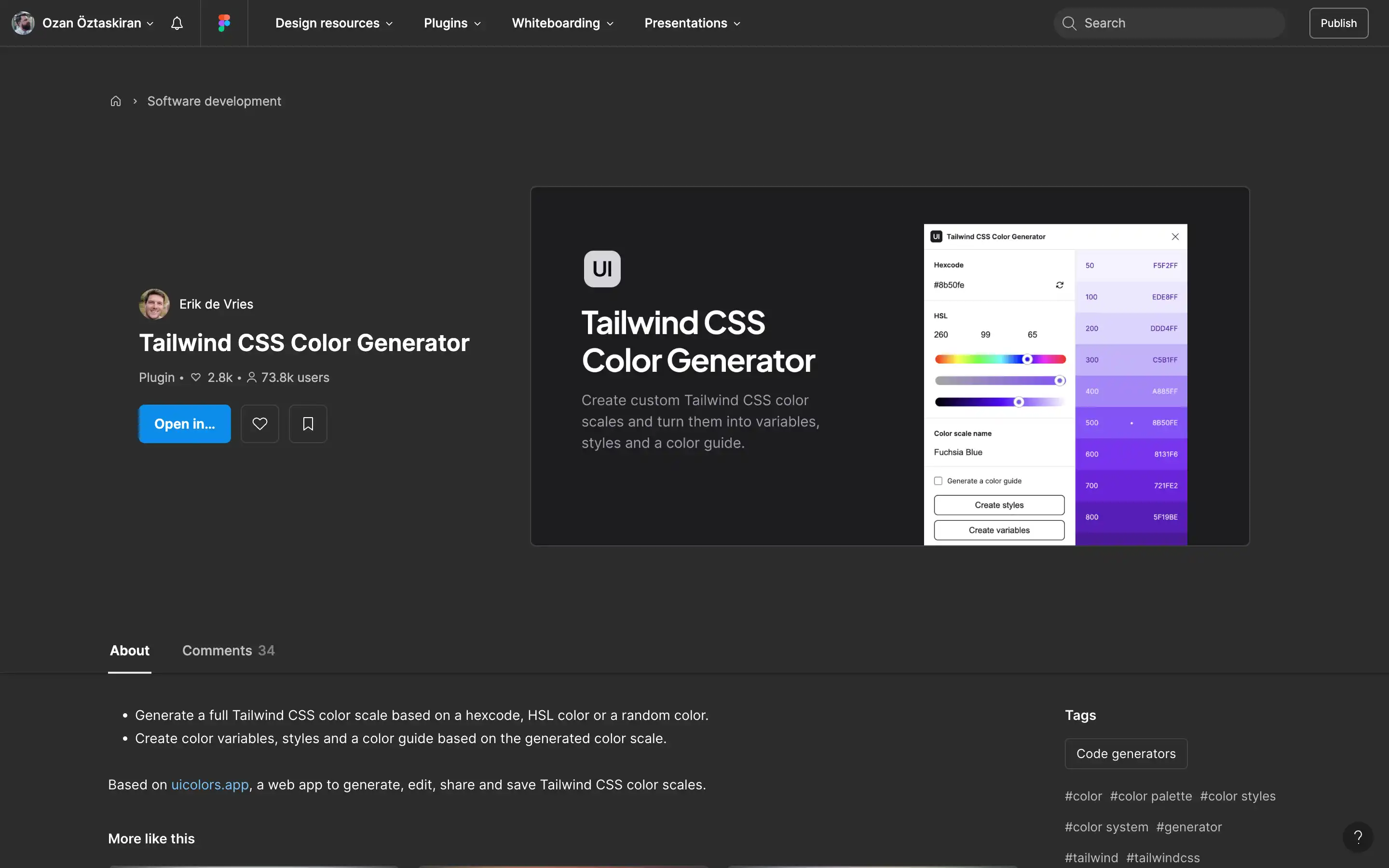 Tailwind CSS color generator for custom palettes.