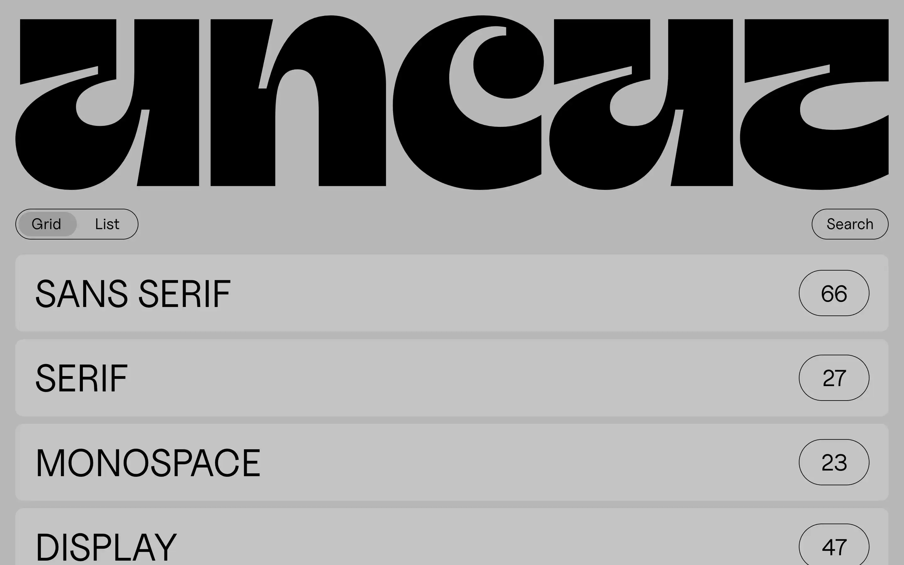 Font categories: Sans Serif, Serif, Monospace, Display.