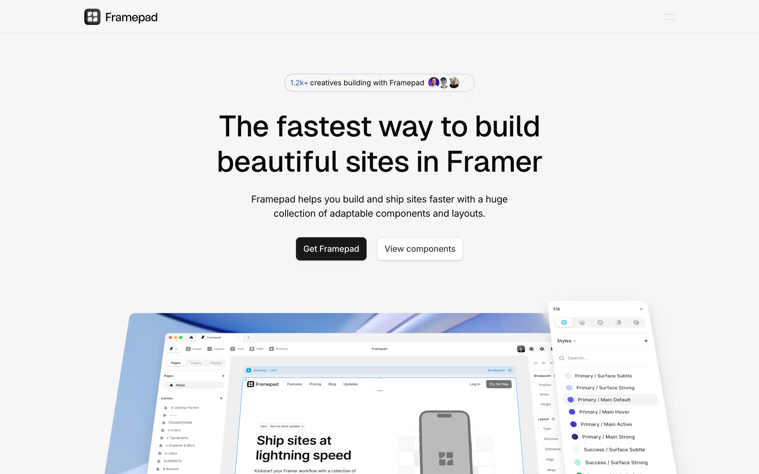 Framepad tool for fast, beautiful website creation