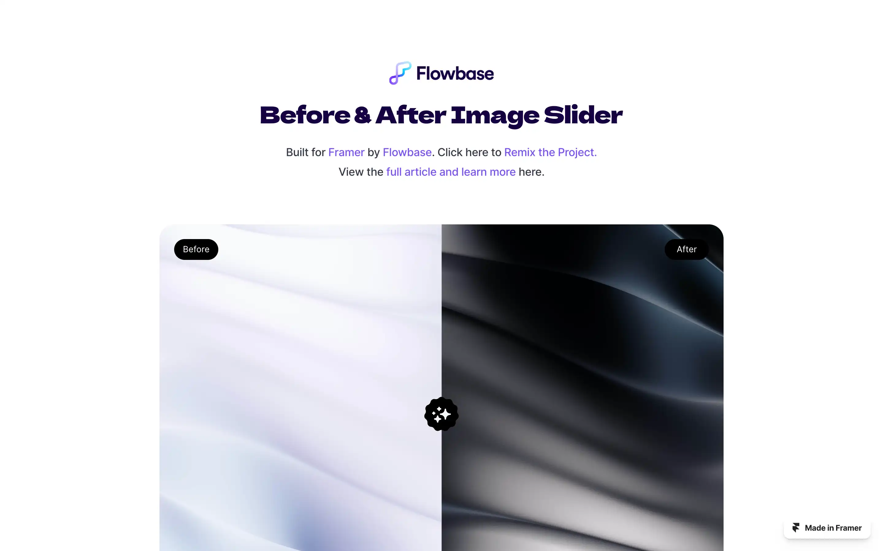 Before and after image slider in Framer project.