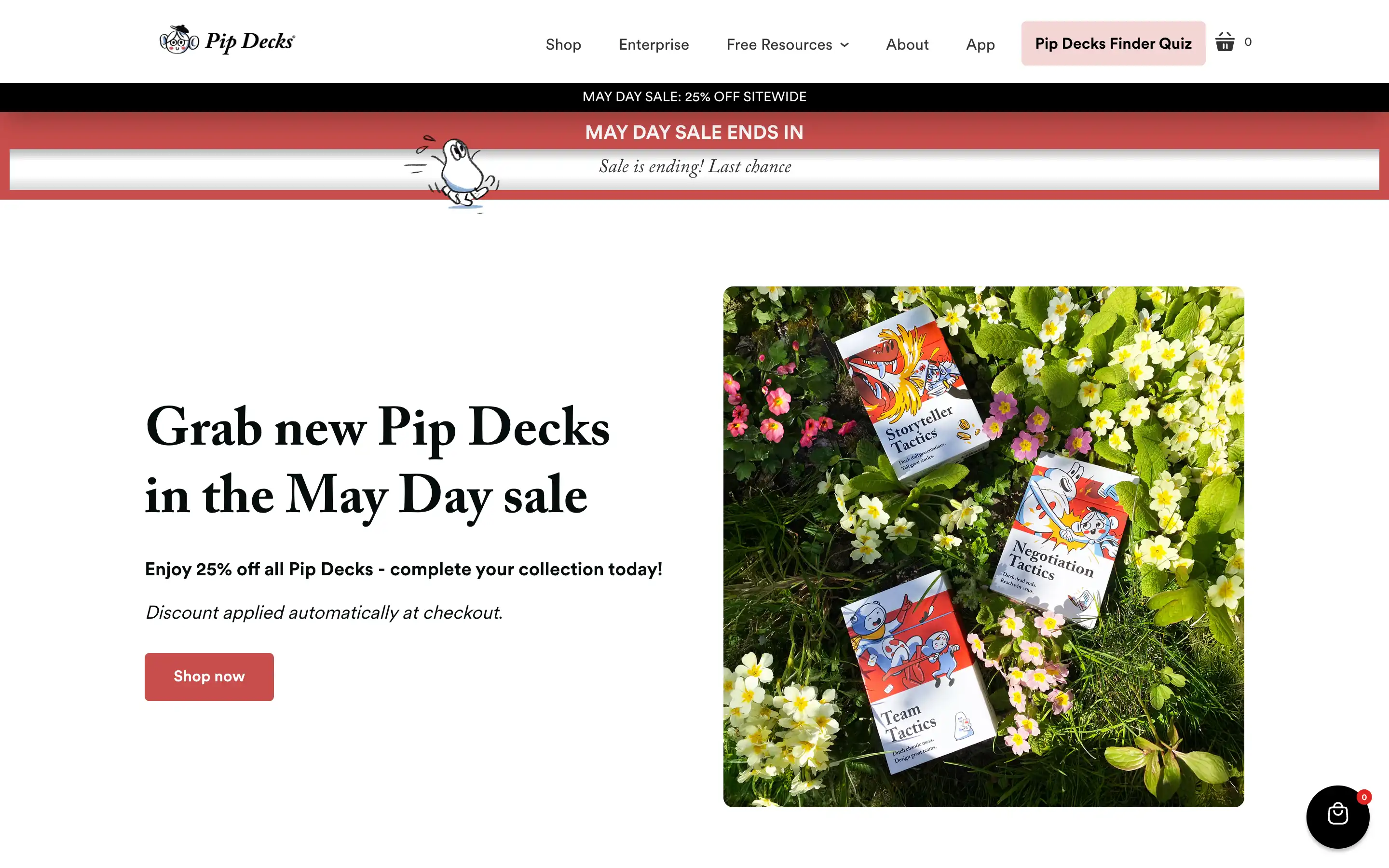 Pip Decks May Day sale with floral background