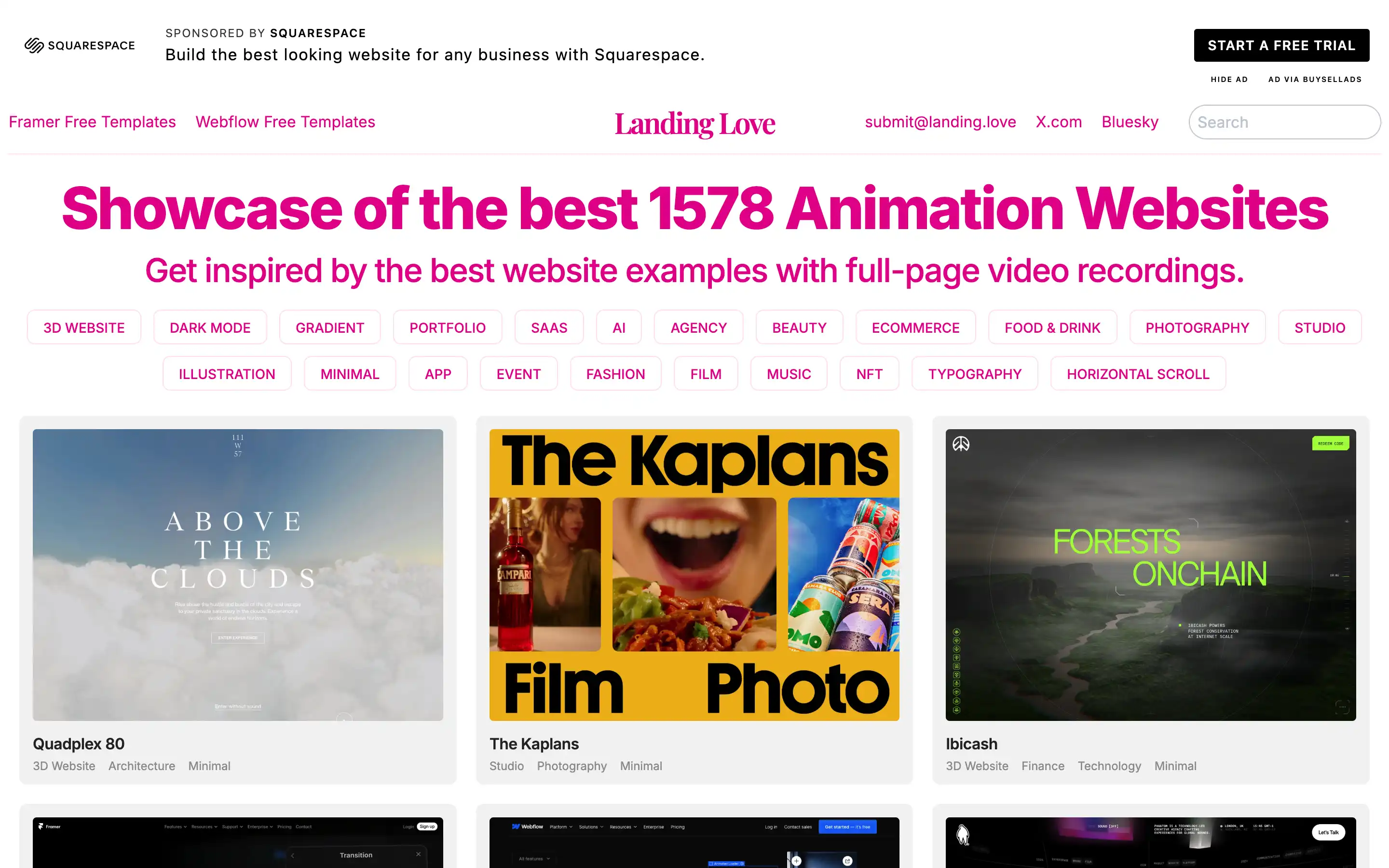 Showcase of top animation website designs with video.