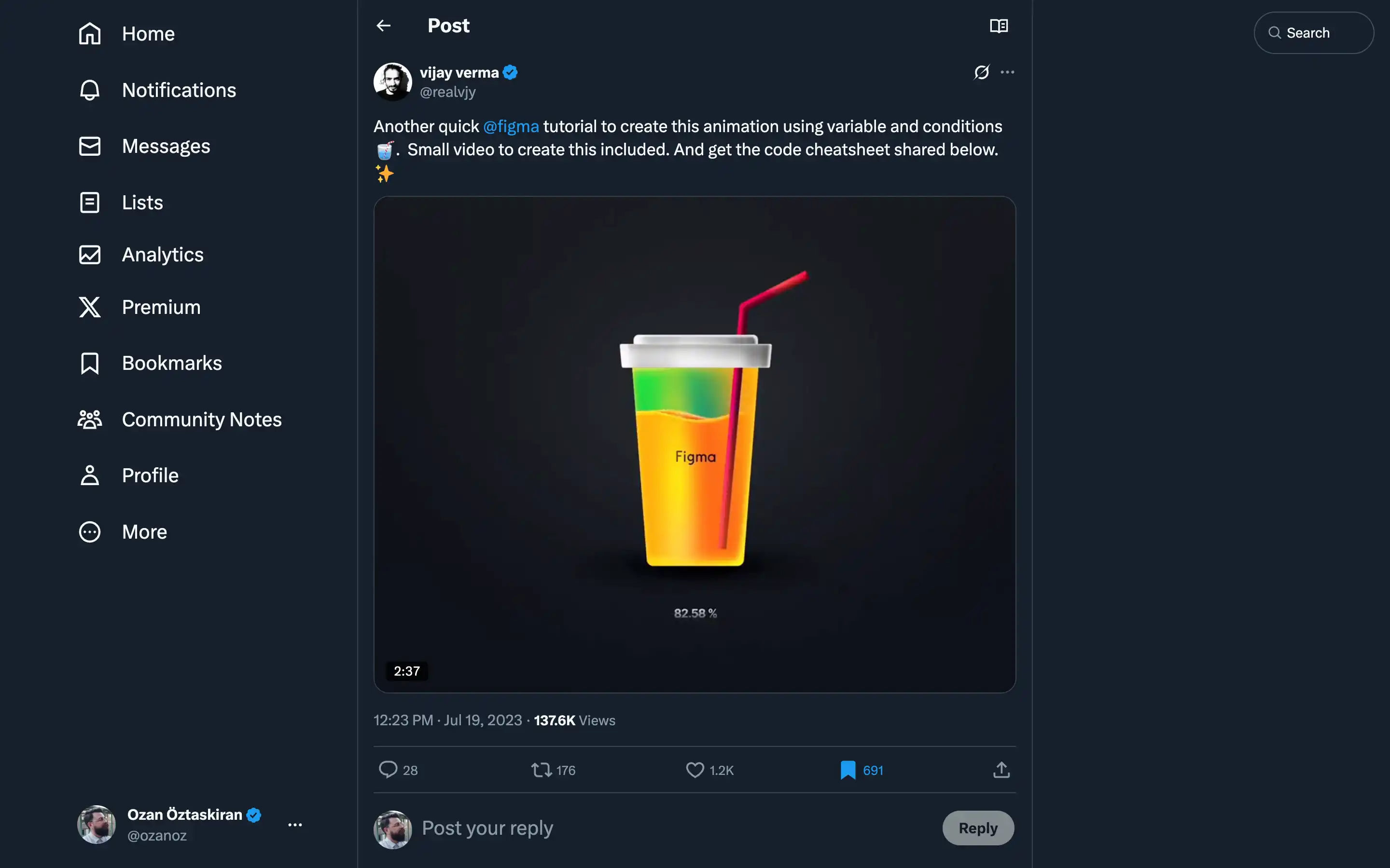 Figma animation tutorial with colorful cup illustration.