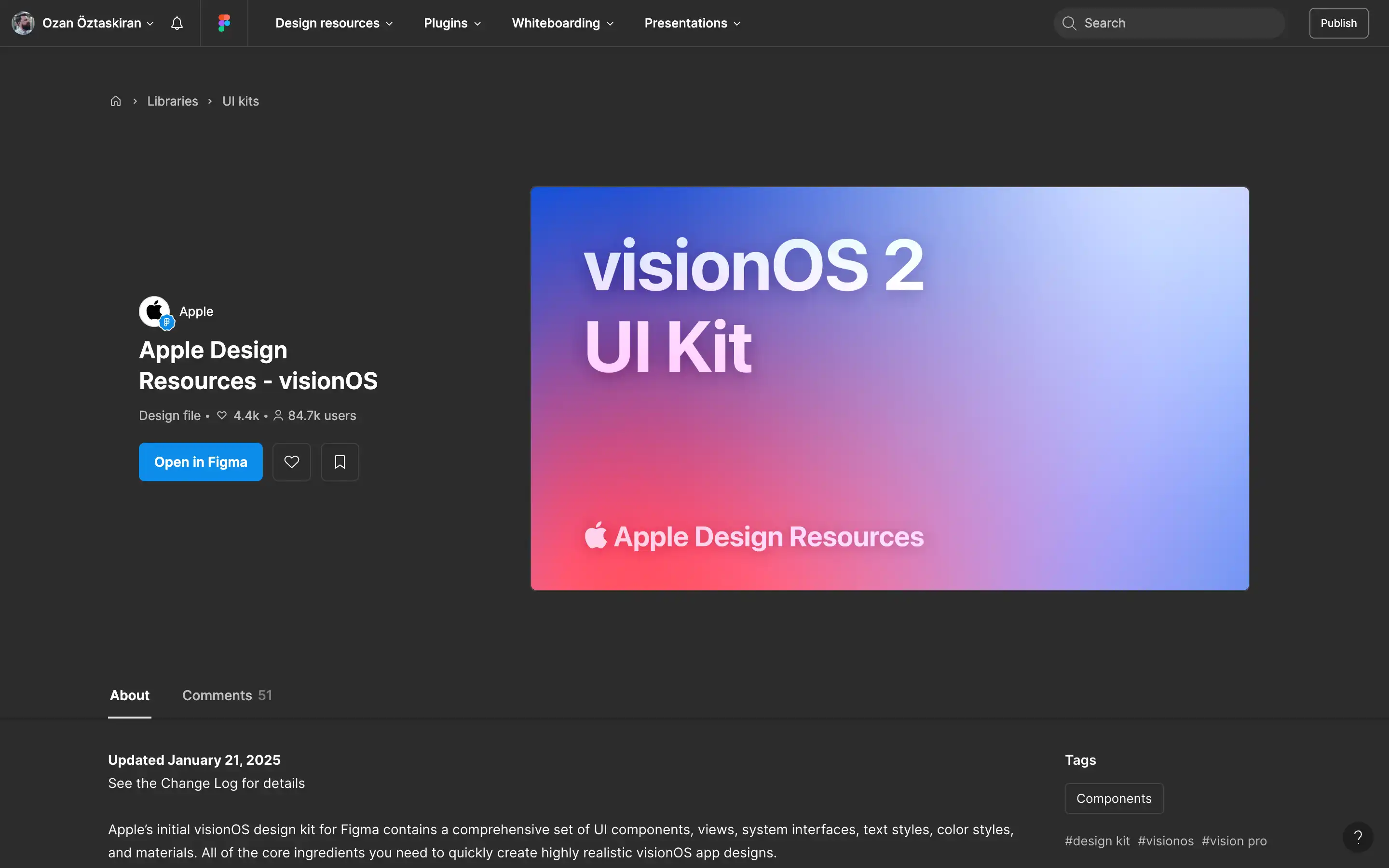 Apple visionOS 2 UI Kit in Figma