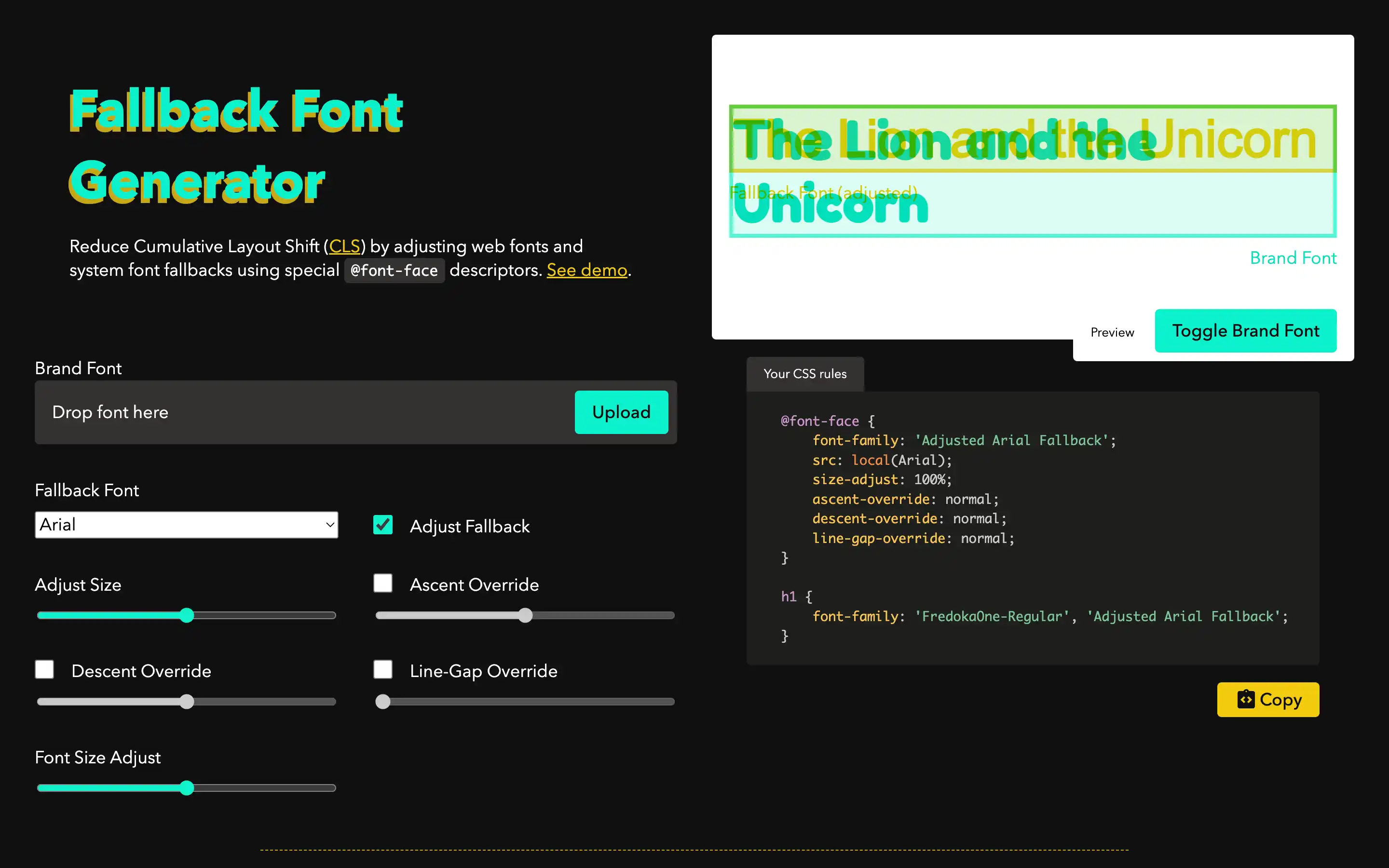 Fallback font generator interface screenshot