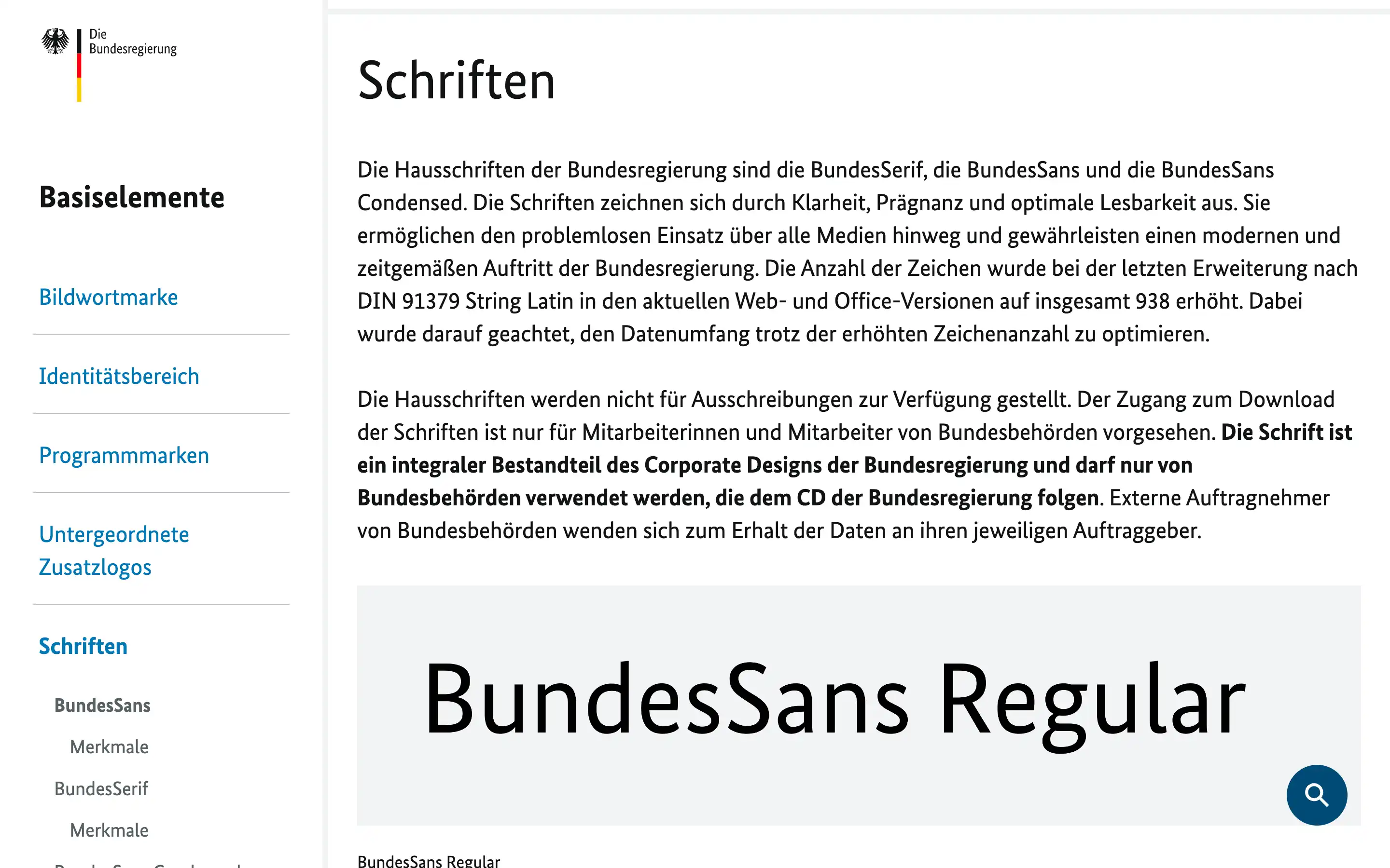 BundesSans Regular typeface description on government website.