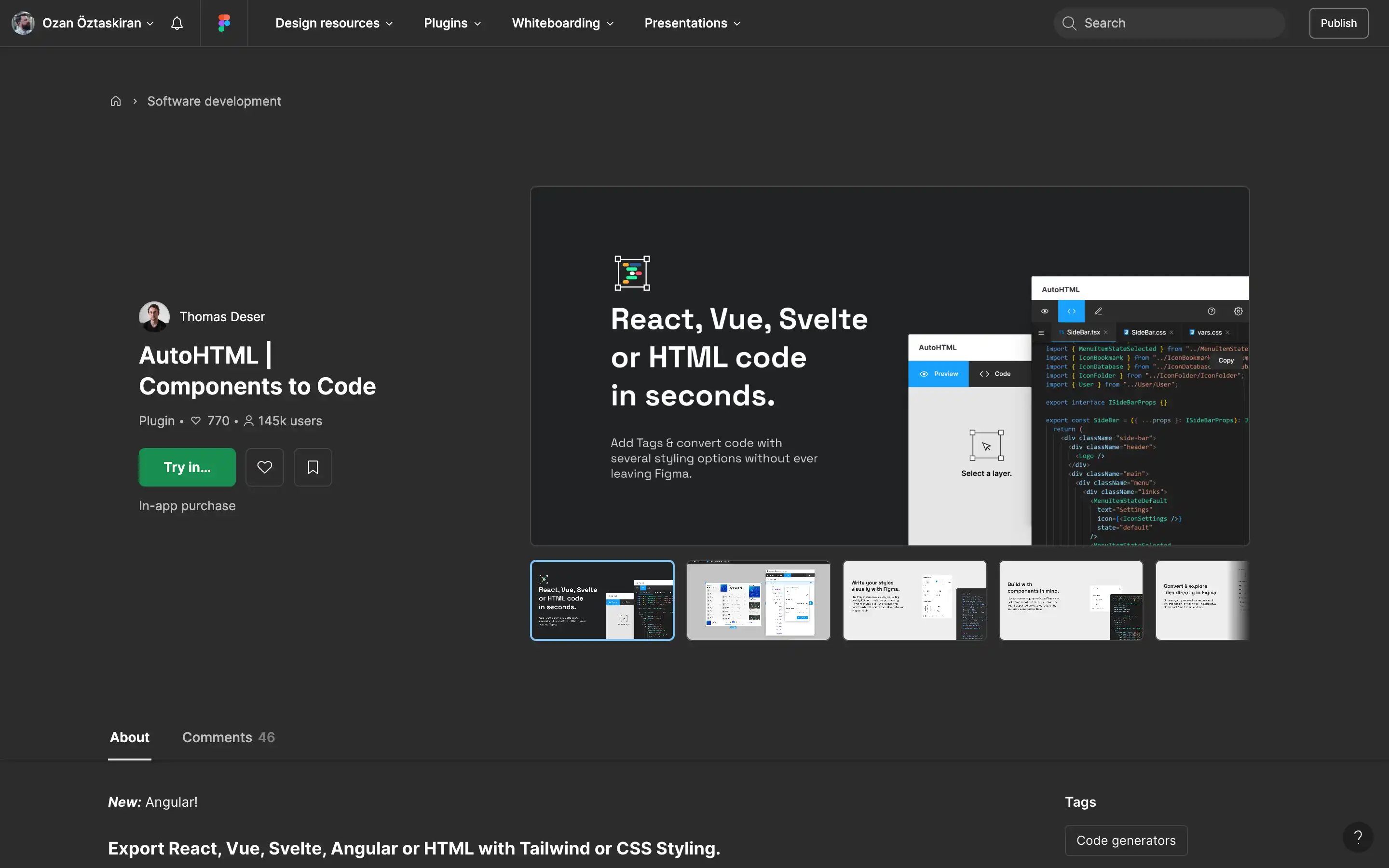 AutoHTML: Convert designs to React, Vue, Svelte code.