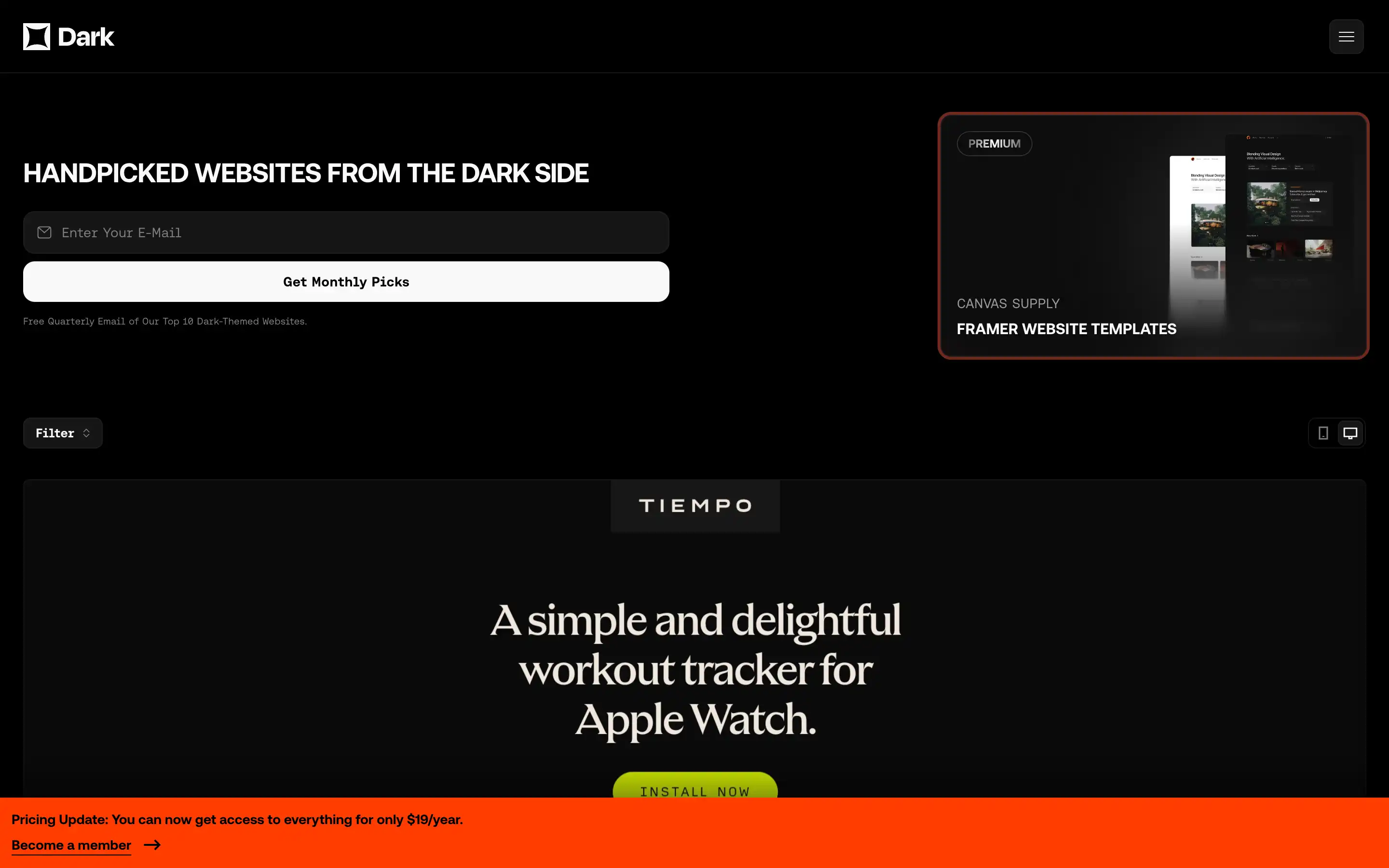 Dark-themed websites and Apple Watch workout tracker