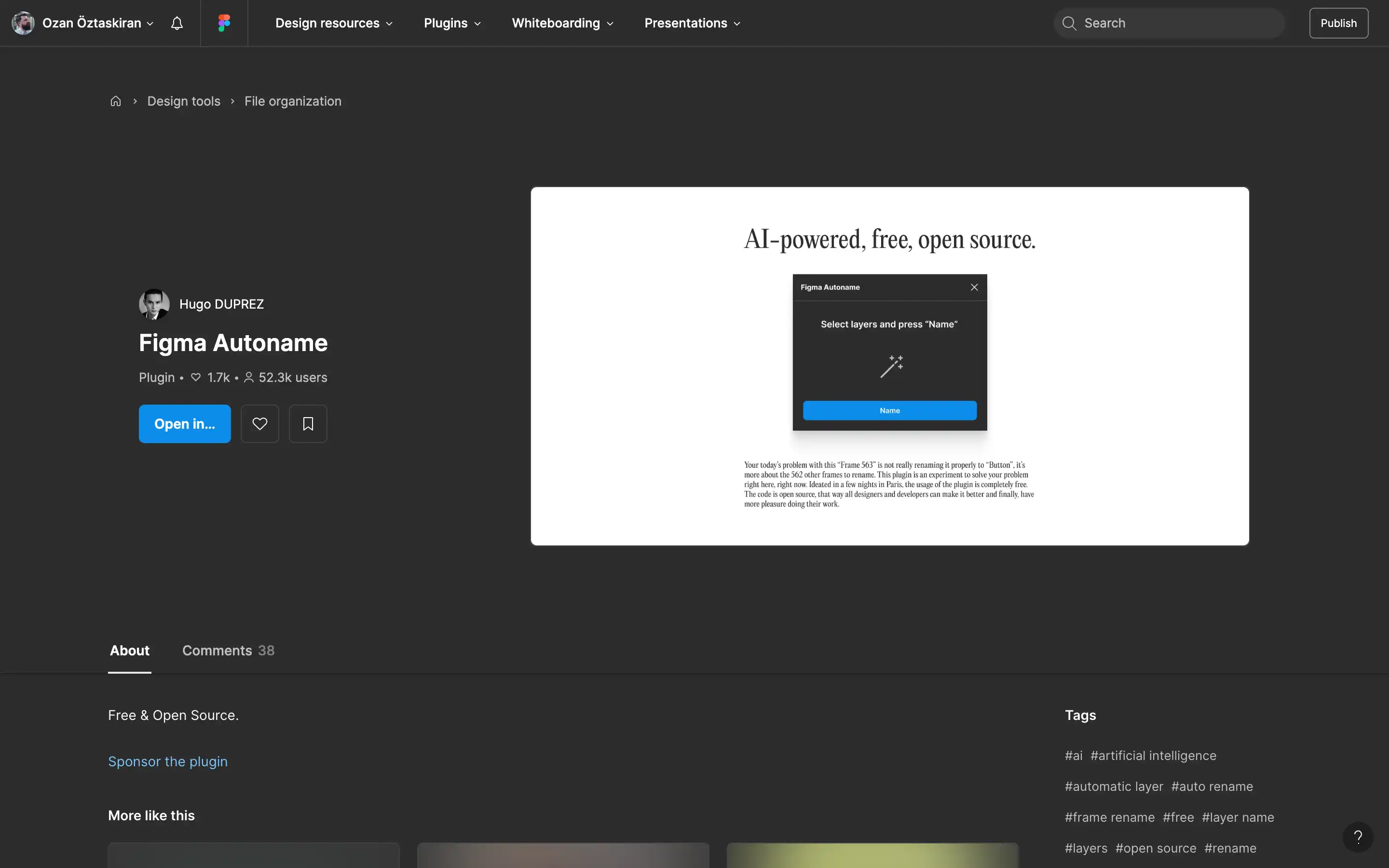 Figma Autoname plugin interface screenshot