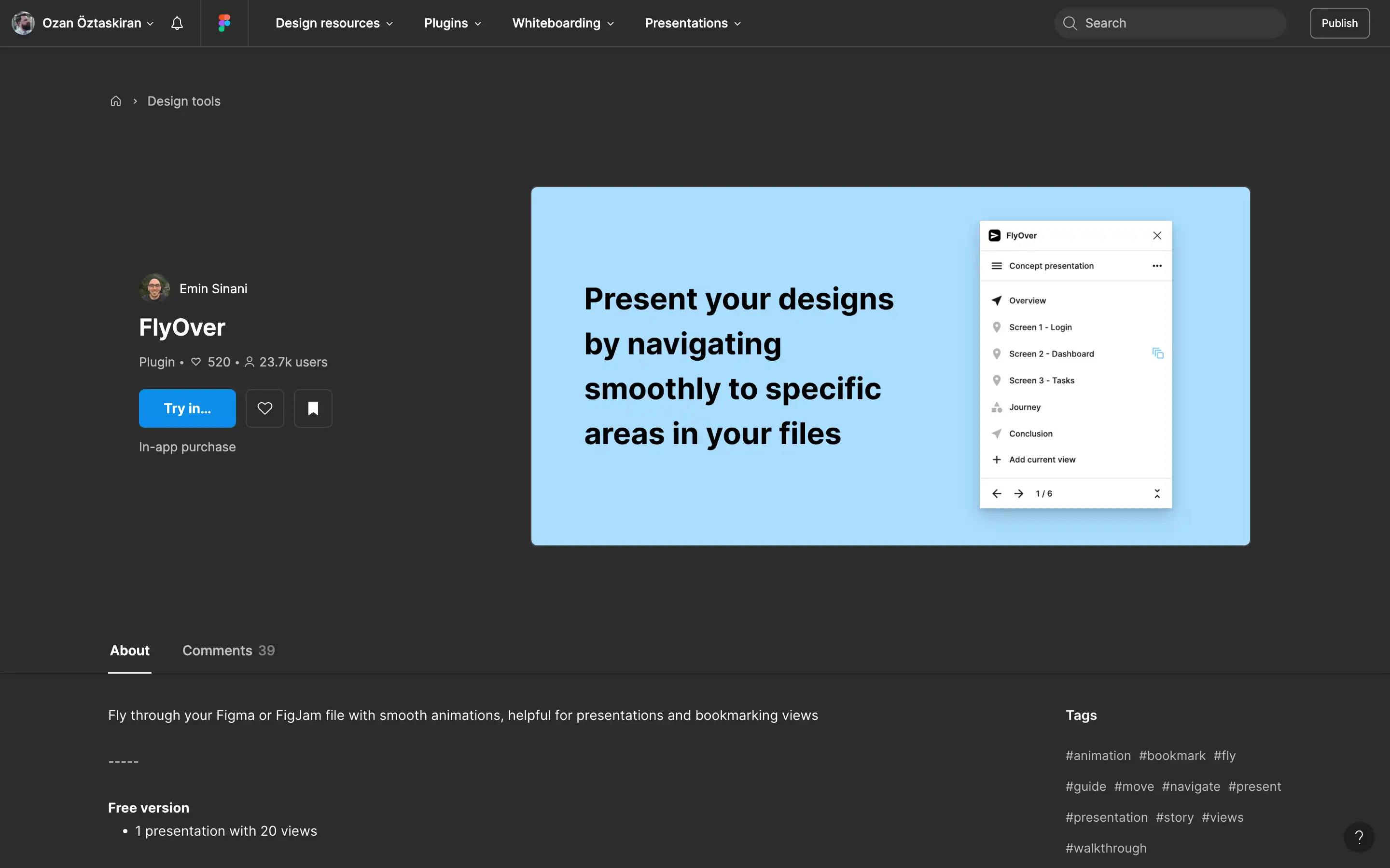 FlyOver plugin for smooth file navigation in Figma.