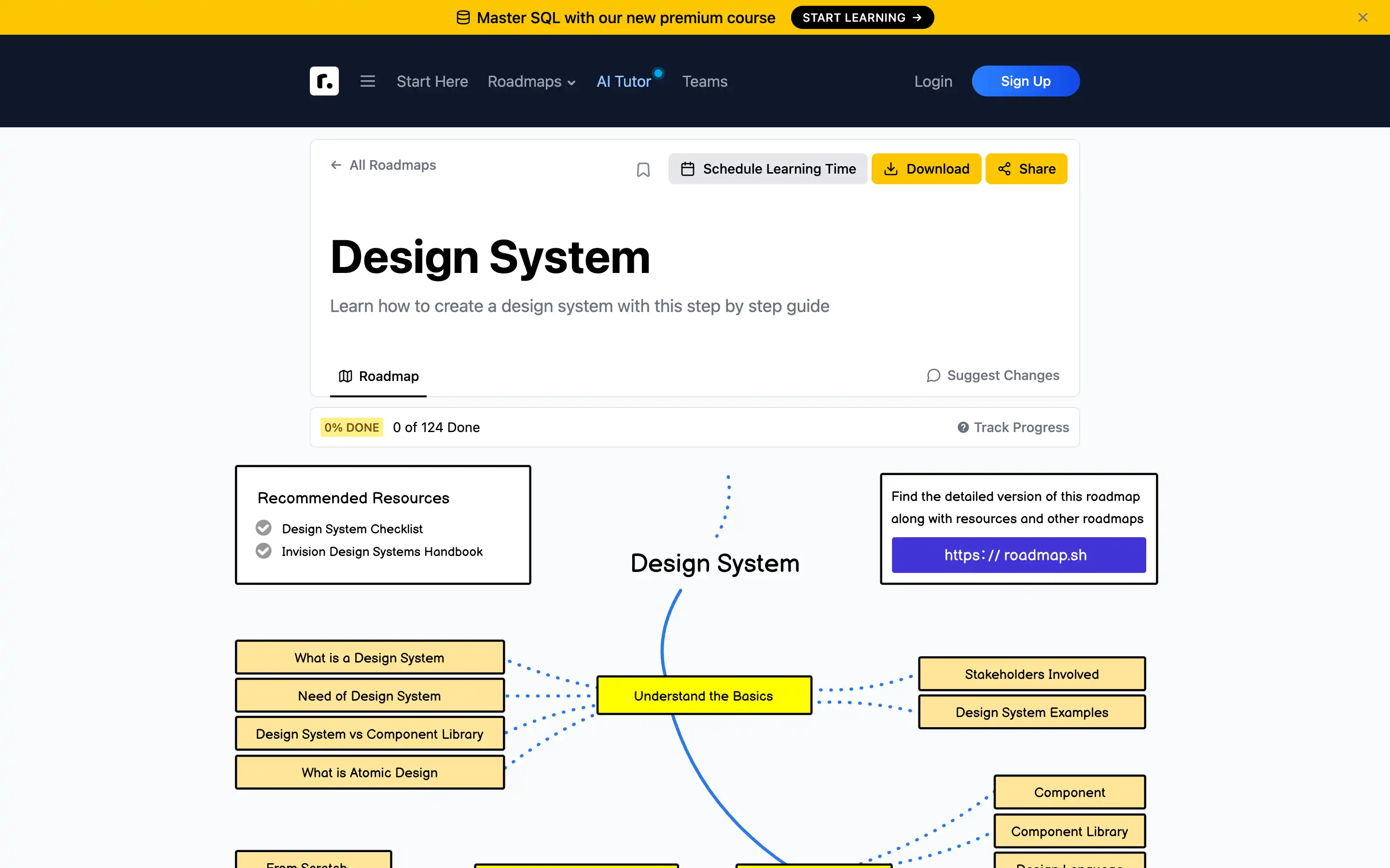 Design system roadmap with resources and guide.