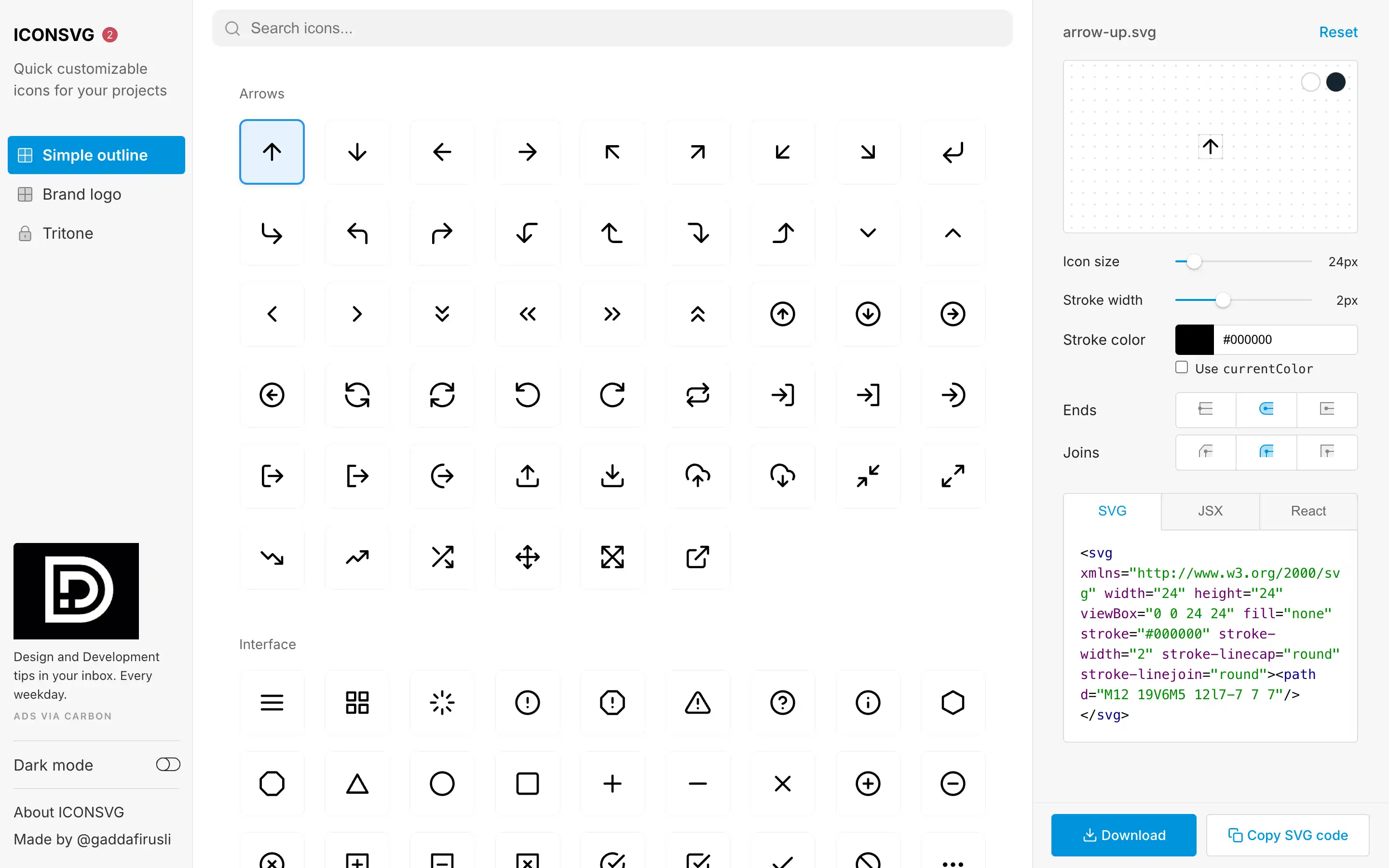 Icons for design, arrows, customization options.
