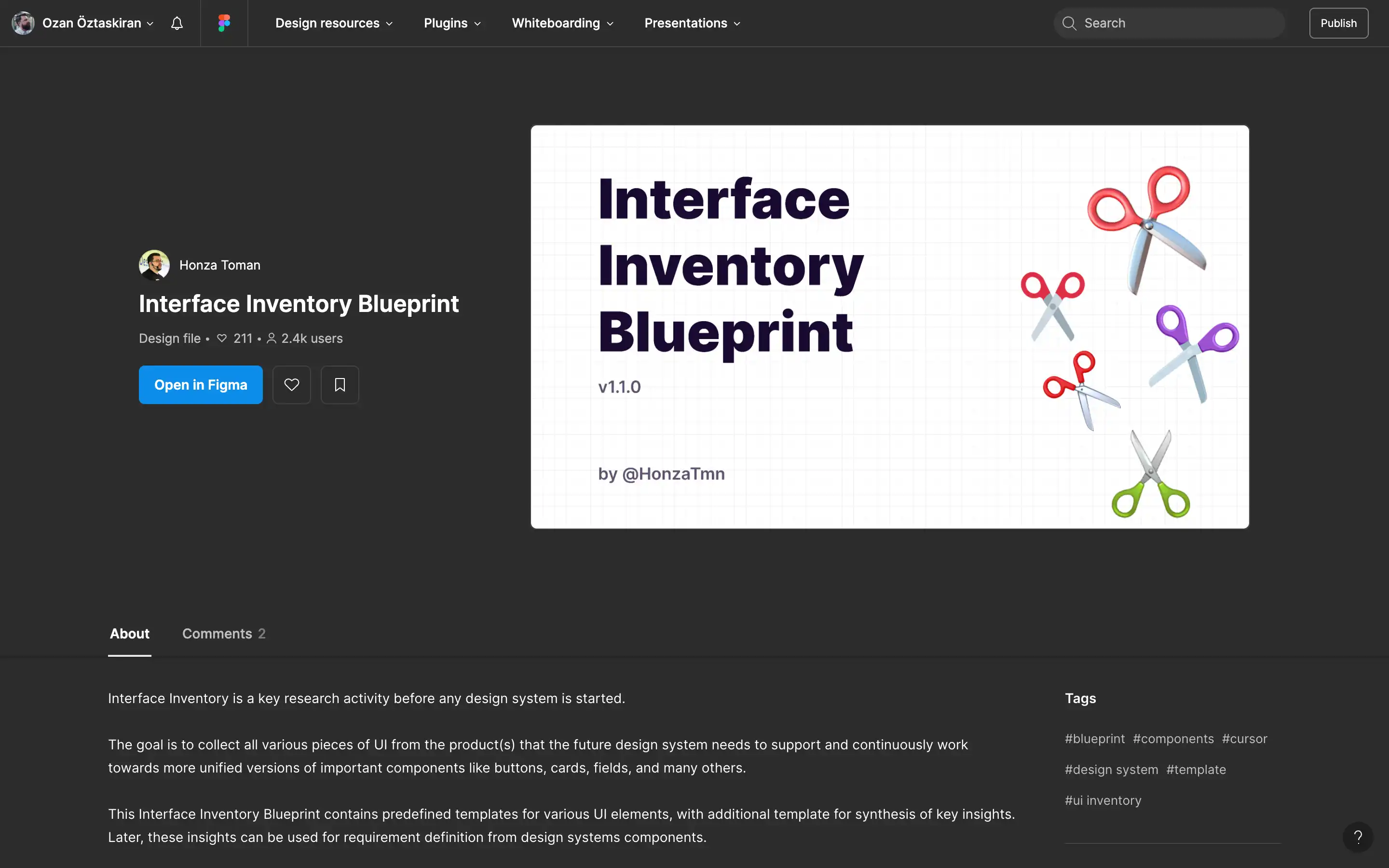 Interface Inventory Blueprint design file in Figma
