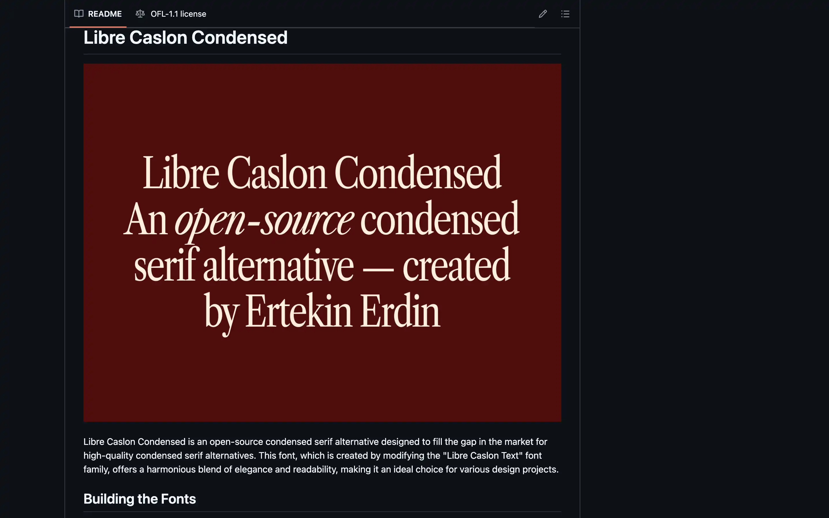 Libre Caslon Condensed open-source serif font