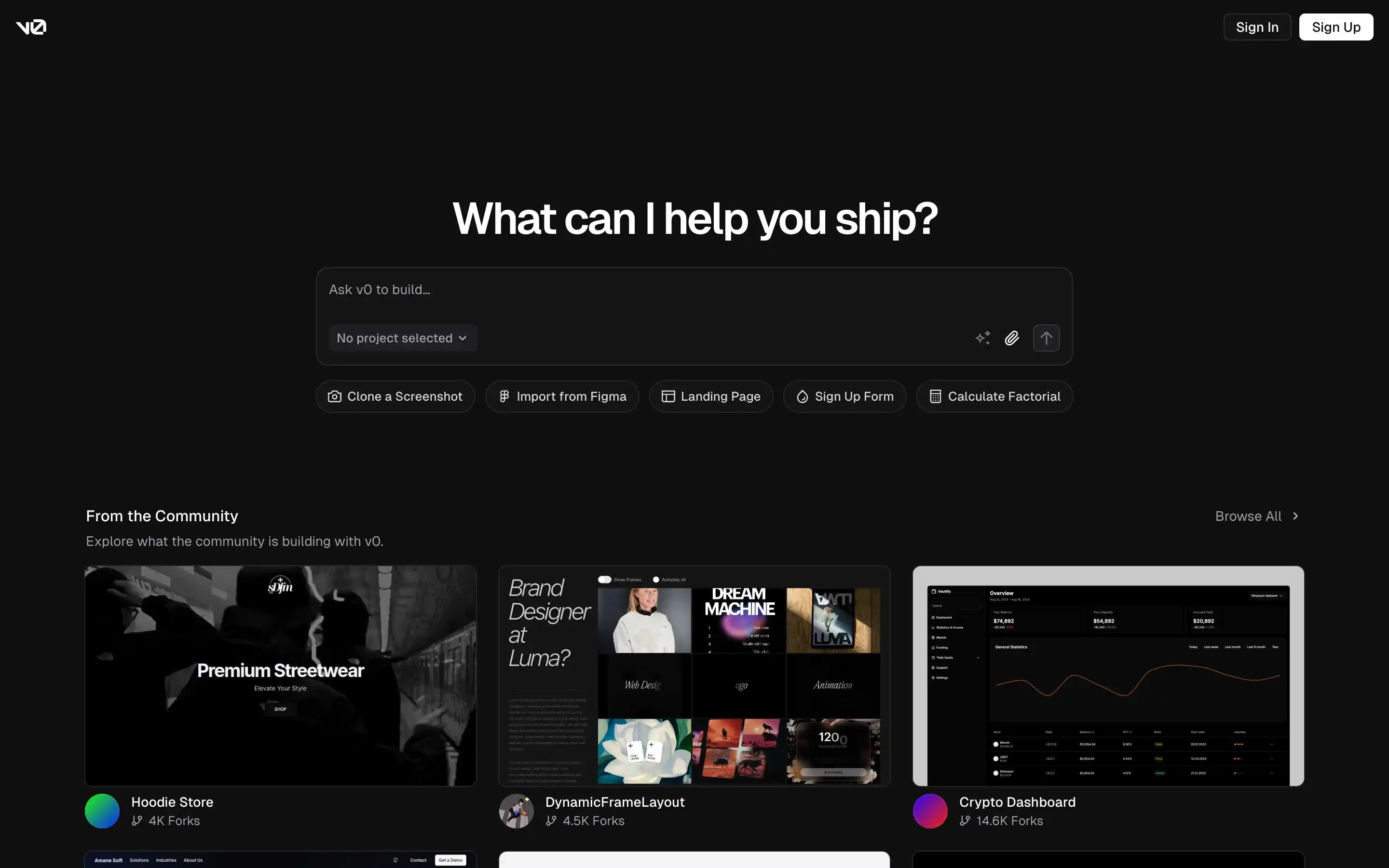 Web platform interface for project building