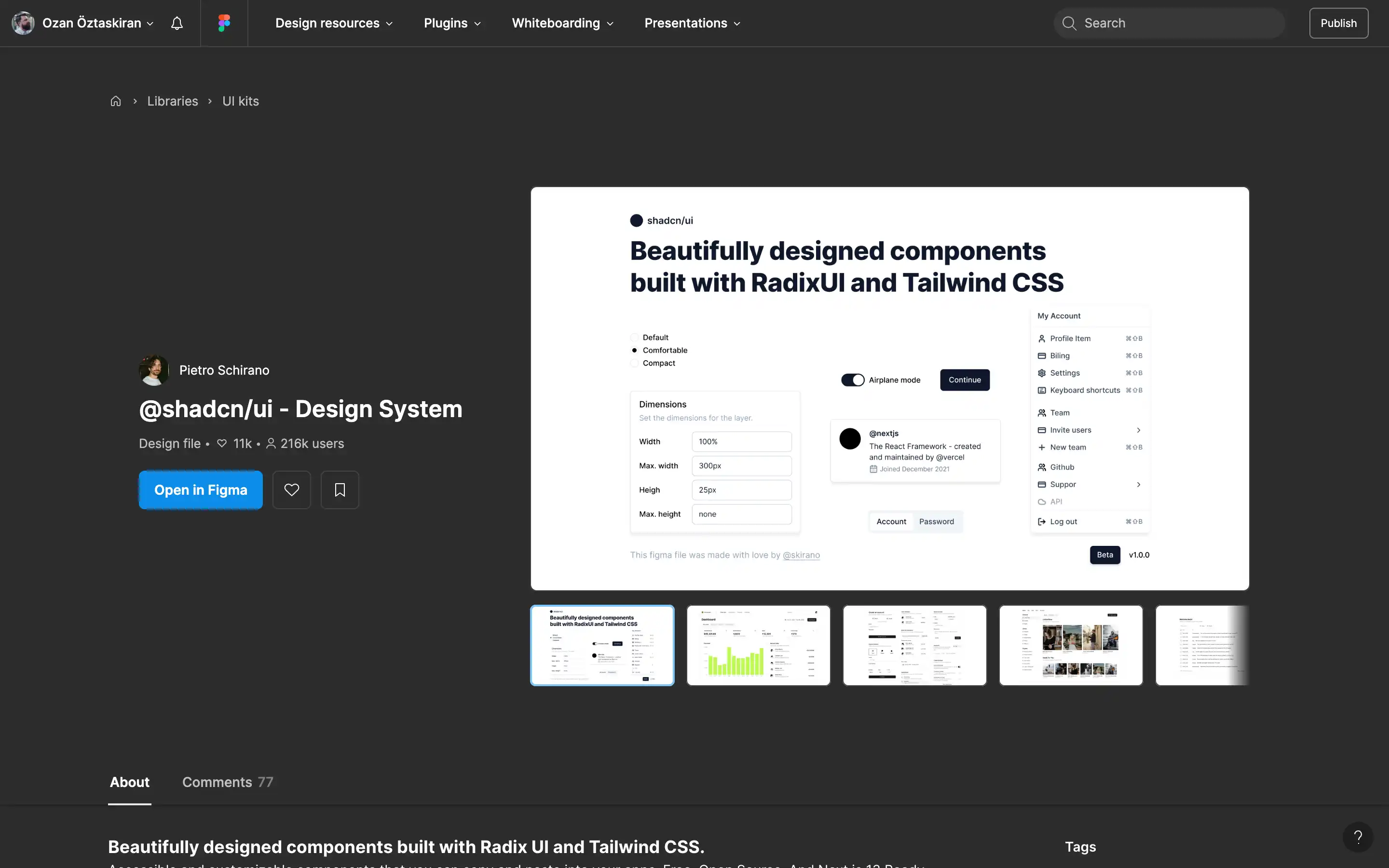Radix and Tailwind CSS design system interface preview.