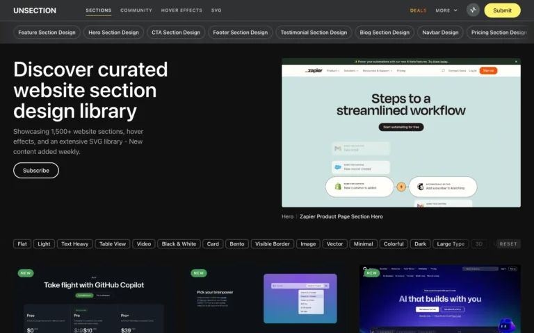 Unsection – Find website section design inspiration